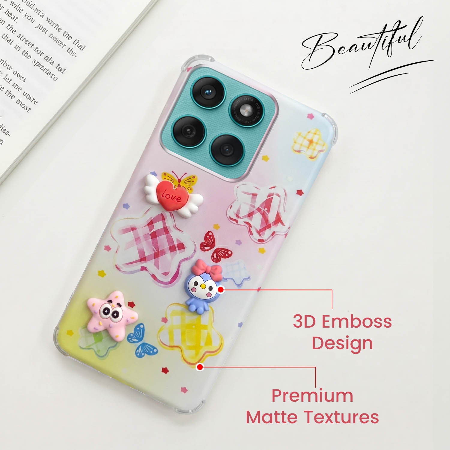 For Motorola Moto Edge 60 Fusion Back Cover Case (3D Cute Cartoons | Hard Back Side Soft | Matte Premium Finish | HD Printing)