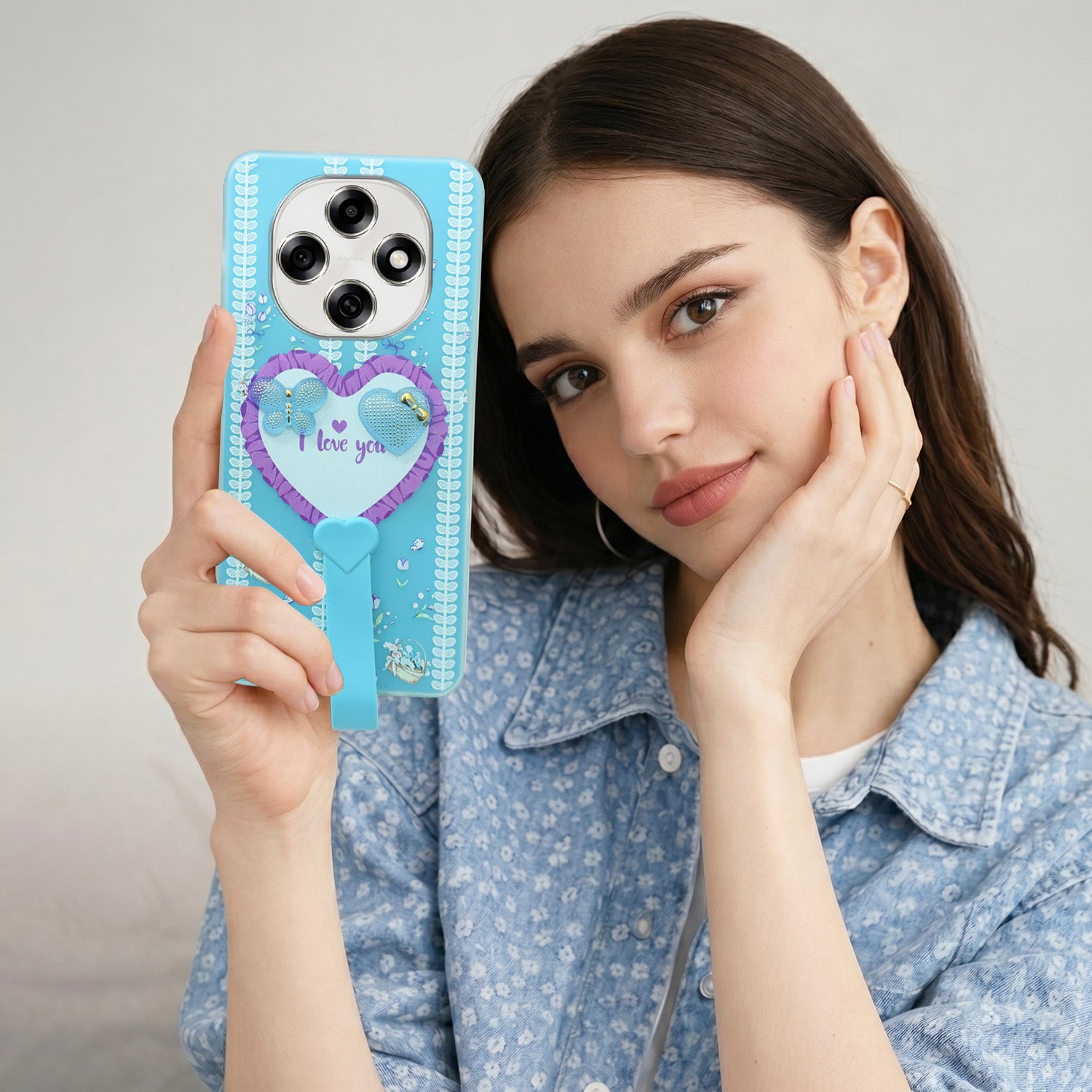 For Oppo F31 Pro Back Cover Case (3D Cute Heart Strap Holder | Camera Protection | Designer Girls Print)