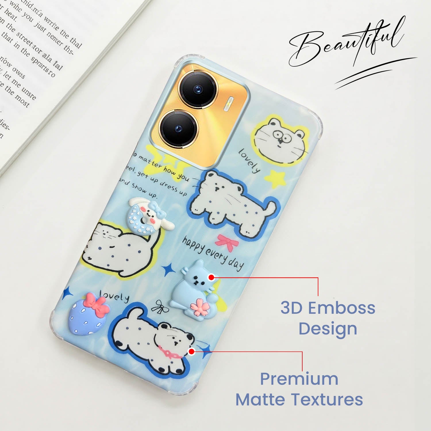 For Vivo Y56 5G Back Cover Case (3D Cute Cartoons | Hard Back Side Soft | Matte Premium Finish | HD Printing)