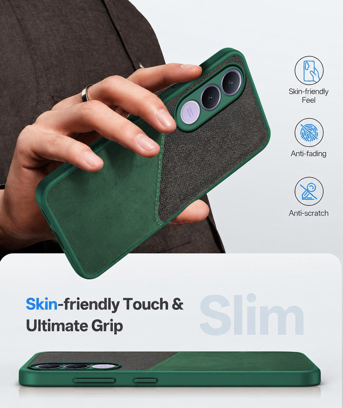 For Vivo V70 FE 5G Back Cover Case (Dual PU Leather Stitch | Professional Minimalist | Soft and Flexible)