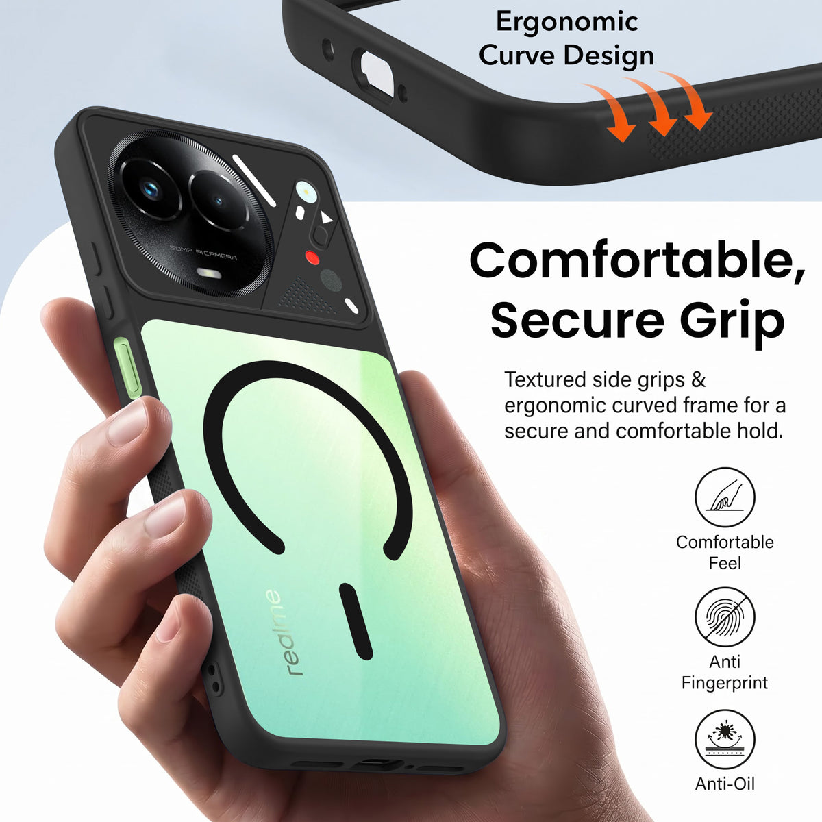 For Realme C67 Back Cover Case Lifetime Anti-Yellow Clear (Camera Protection | Side Grip | Wireless MagSafe Compatible)