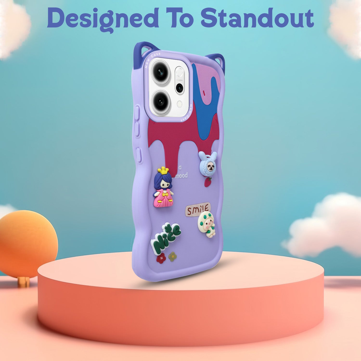 For Oppo Reno14 5G | Oppo Reno 14 5G Back Case Cover Strap (3D embossed Figures | Strap Holder | 360* Soft Cushion with Camera Bump)