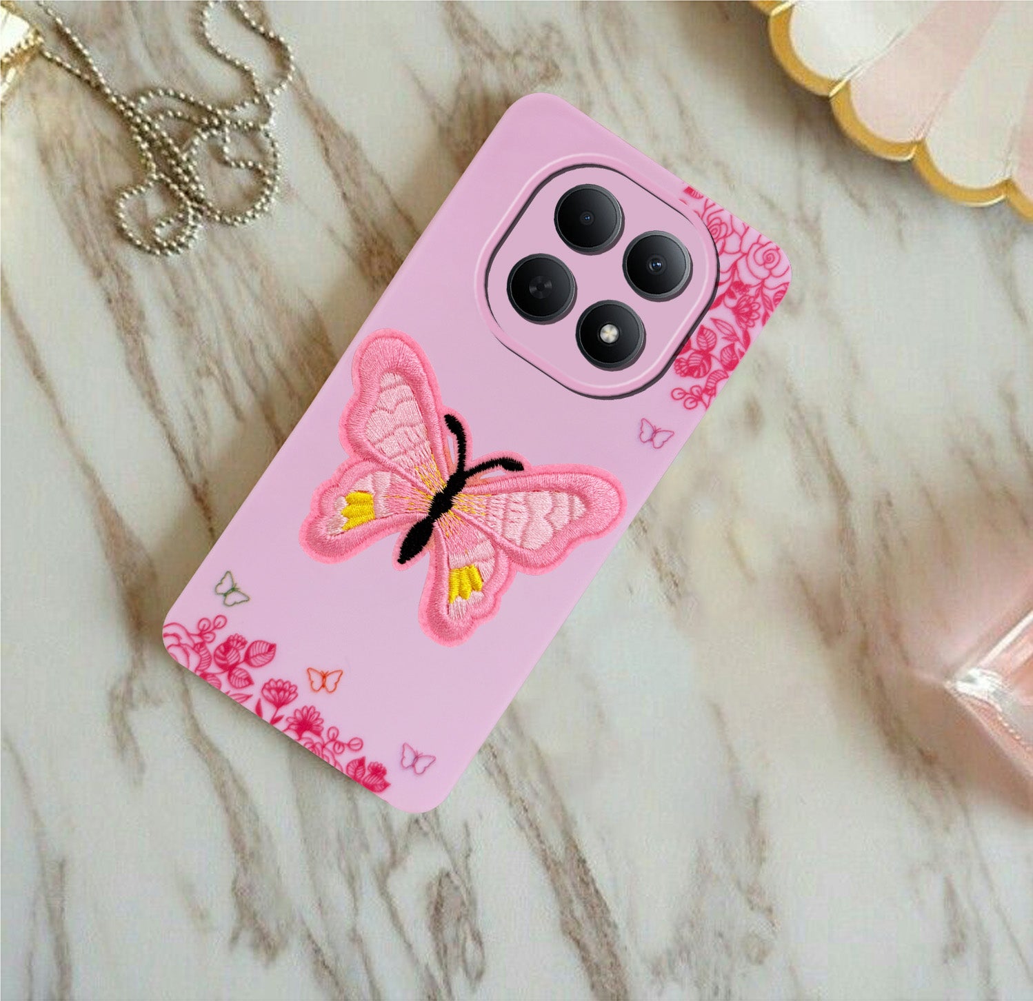 For Poco M8 5G Back Cover Case (Soft Butterfly Embroidery | Women Teen Girls | Camera Protection| Matte Silicone)