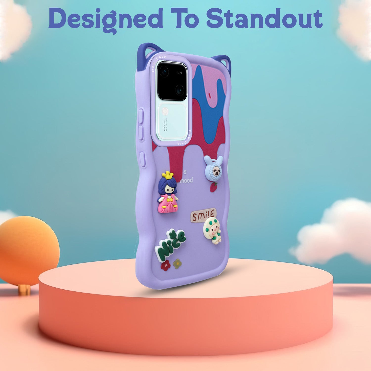 For Vivo V30 | Vivo V30 Pro 5G Back Case Cover Strap(3D embossed Figures | Strap Holder | 360* Soft Cushion with Camera Bump)