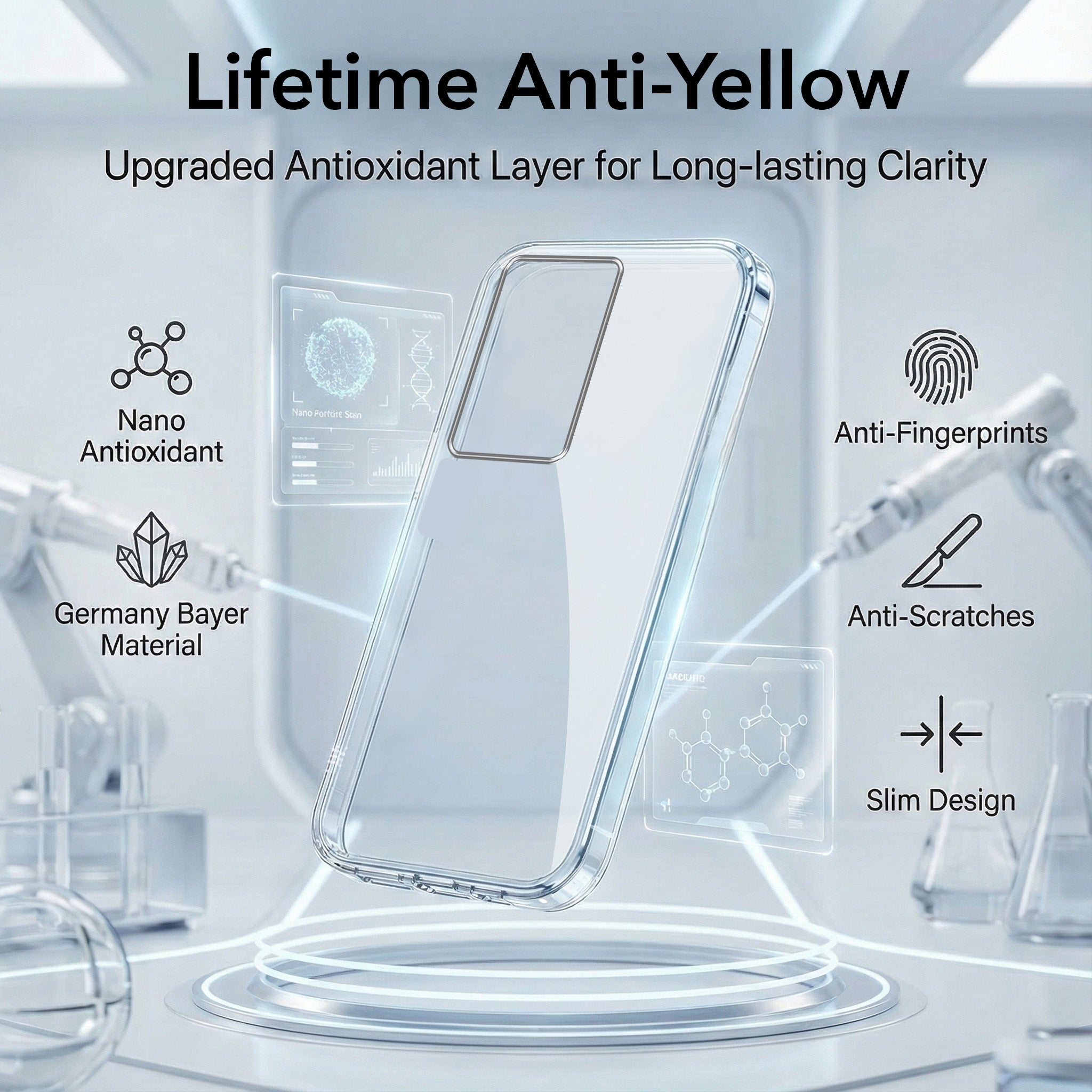 For Realme C75 5G Combo with Back Cover and 9H Tempered Glass (Lifetime Anti-Yellow | Sleek Hard Crystal | Oleophobic Coating Screen Glass)