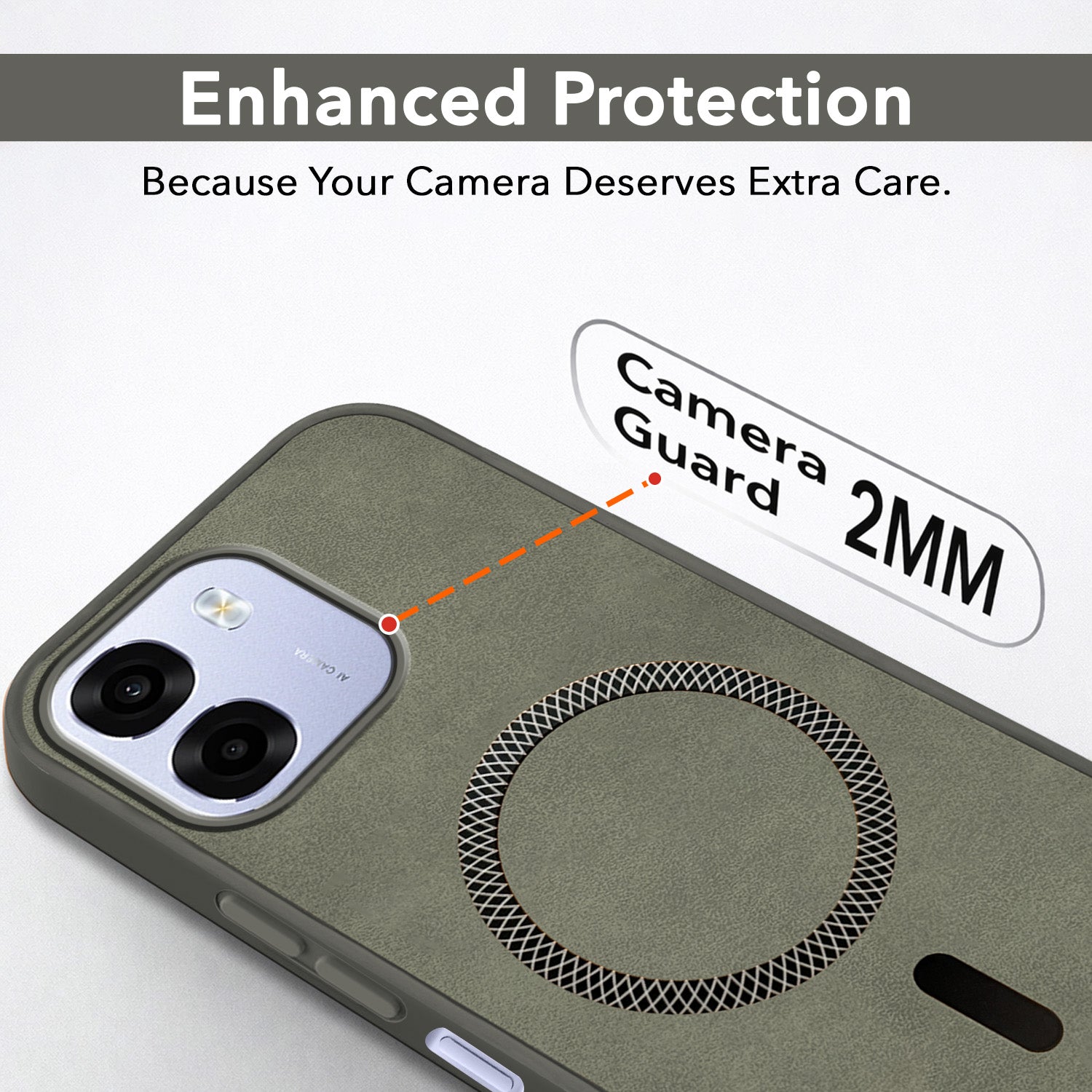 For Oppo A6 5G | Oppo K14 5G Back Cover Case Leather Finish (MagSafe Compatible Wireless Charging | Soft Touch | Camera Bump Protection)