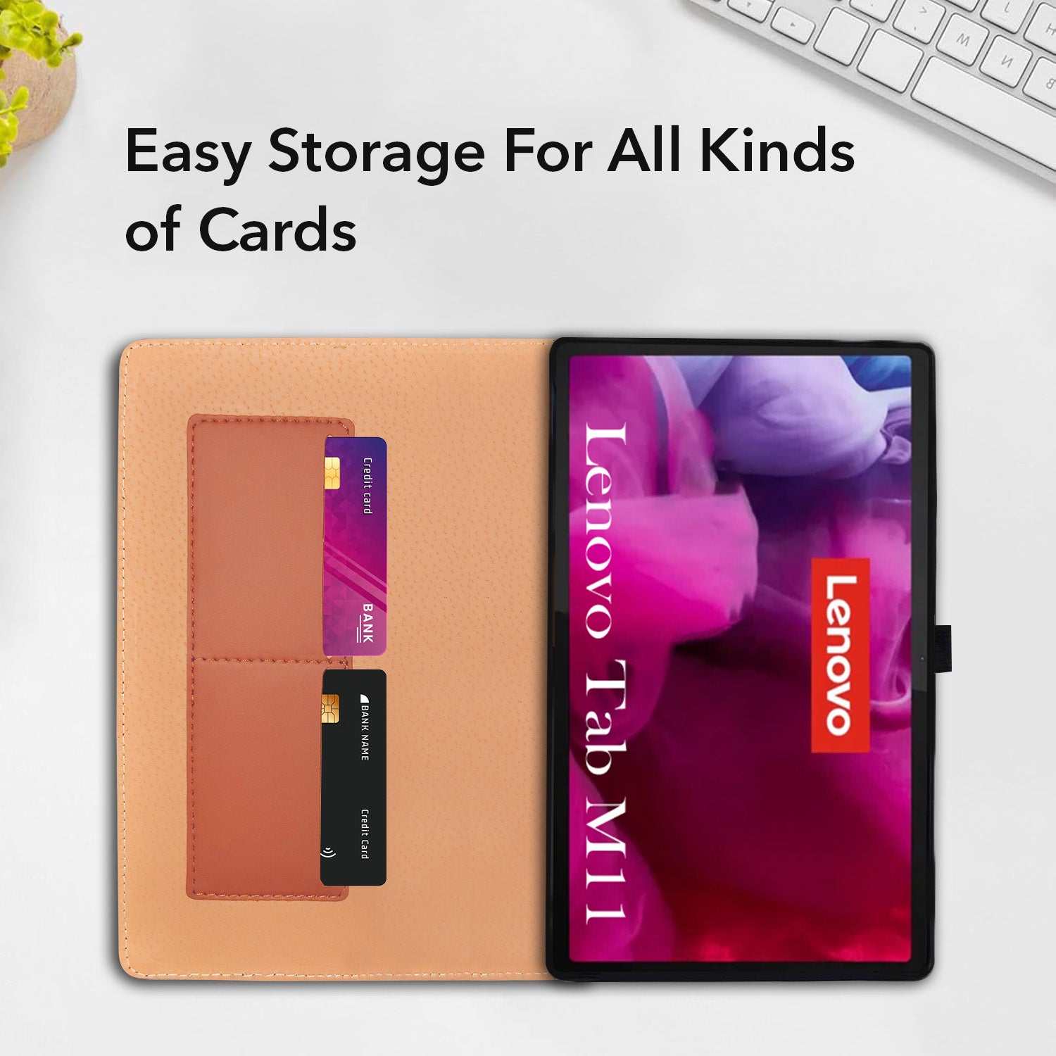 For Lenovo Tab M11 11 Inch TB330FU/TB330KU Flip Cover Folio Cover (PU Leather | Multi-Angle Smart Stand | Card Storage Slots | Silicone Back Pouch)