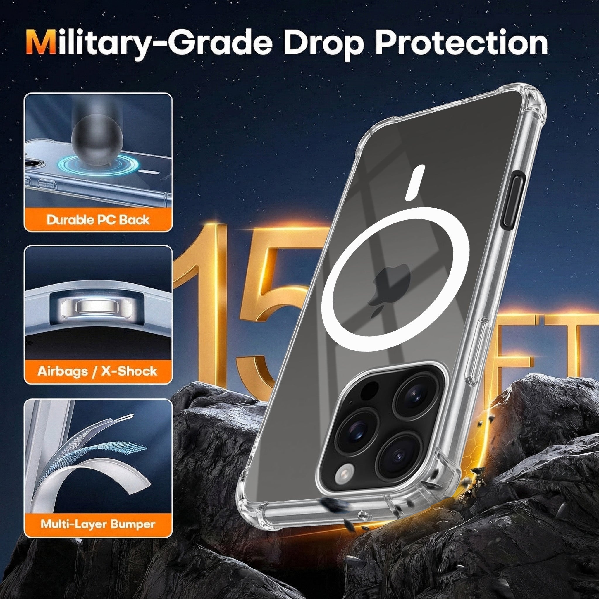 For Apple iPhone 16 Pro Back Cover Shockproof Crystal-Clear (Magsafe Wireless Support | Drop & Camera Protection | Hard Polycarbonate)