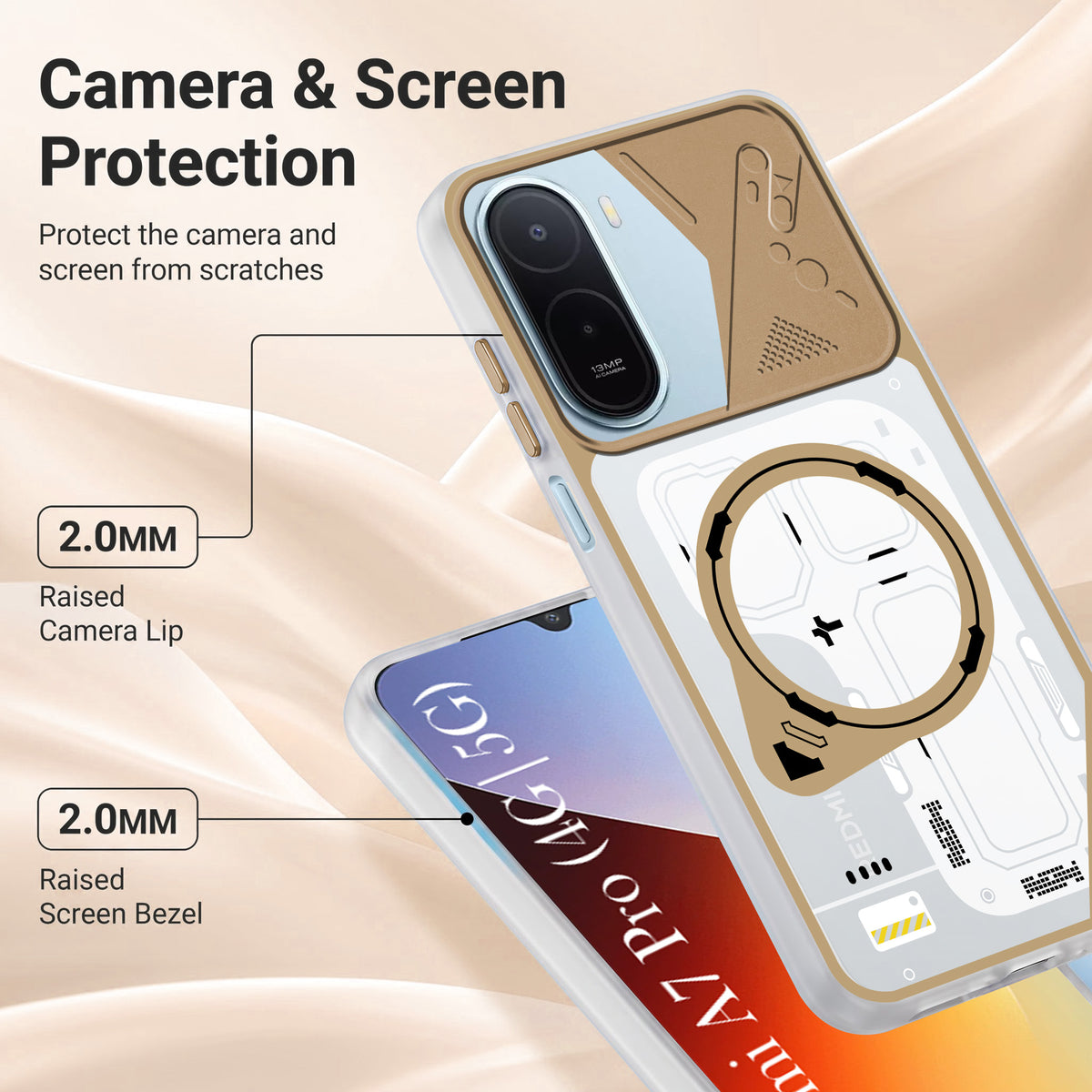 For Redmi A7 Pro 4G|5G Metallic Back Cover Case (Metallic Camera Protection & Buttons | Translucent Milky Shade | Hard Polycarbonate)