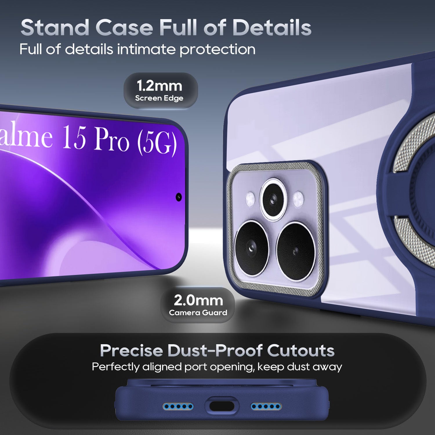 For Realme 15 Pro Back Cover Case with stand (Built-in Ring Holder Kickstand | Lifetime Anti Yellow | Camera Protection)