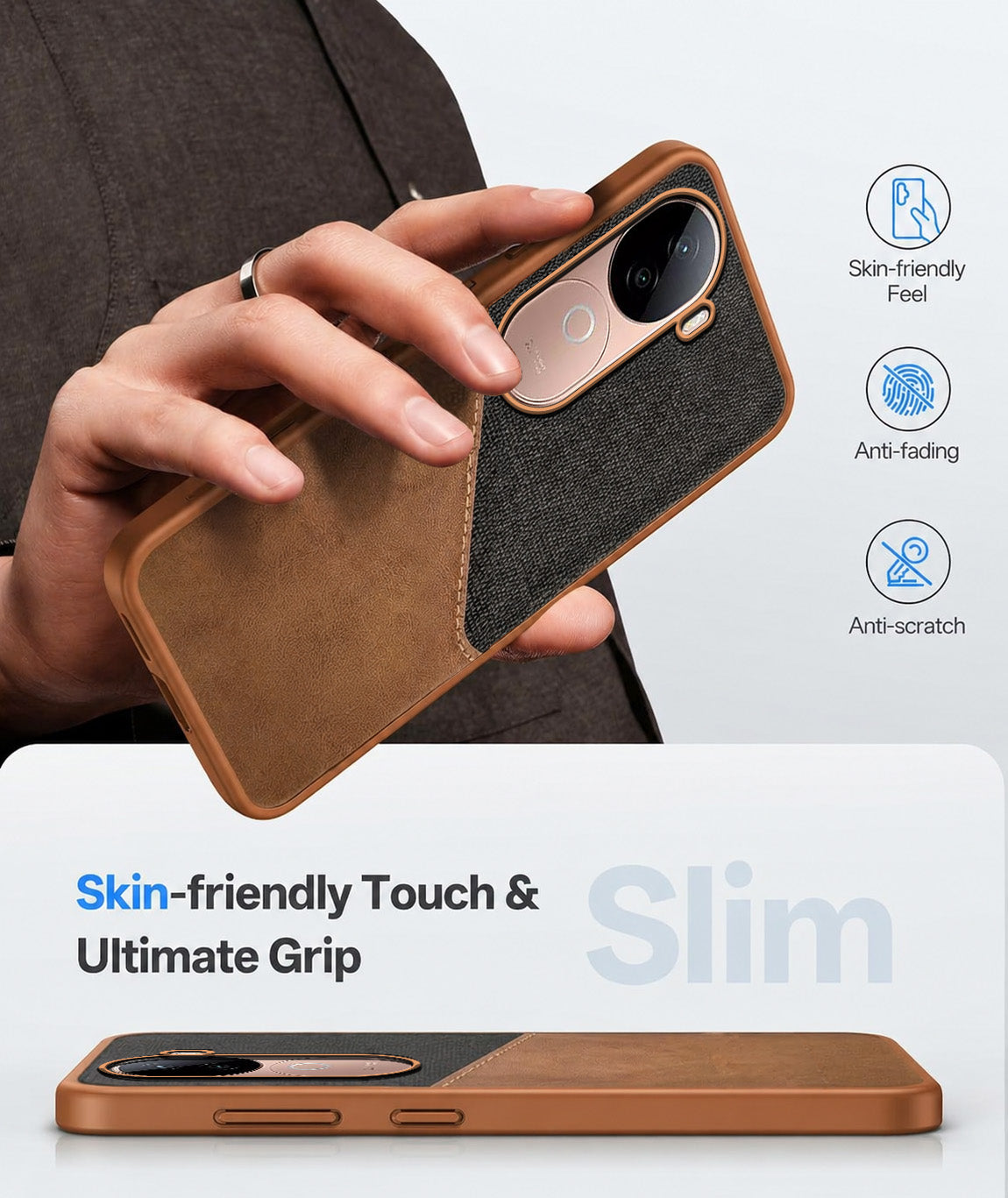 For Vivo V40e Back Cover Case (Dual PU Leather Stitch | Professional Minimalist | Soft and Flexible)