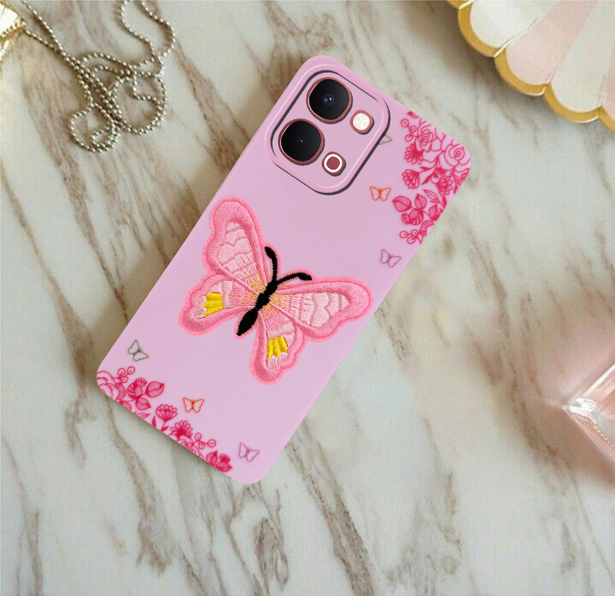 For Vivo Y31T 5G Back Cover Case (Soft Butterfly Embroidery | Women Teen Girls | Camera Protection| Matte Silicone)