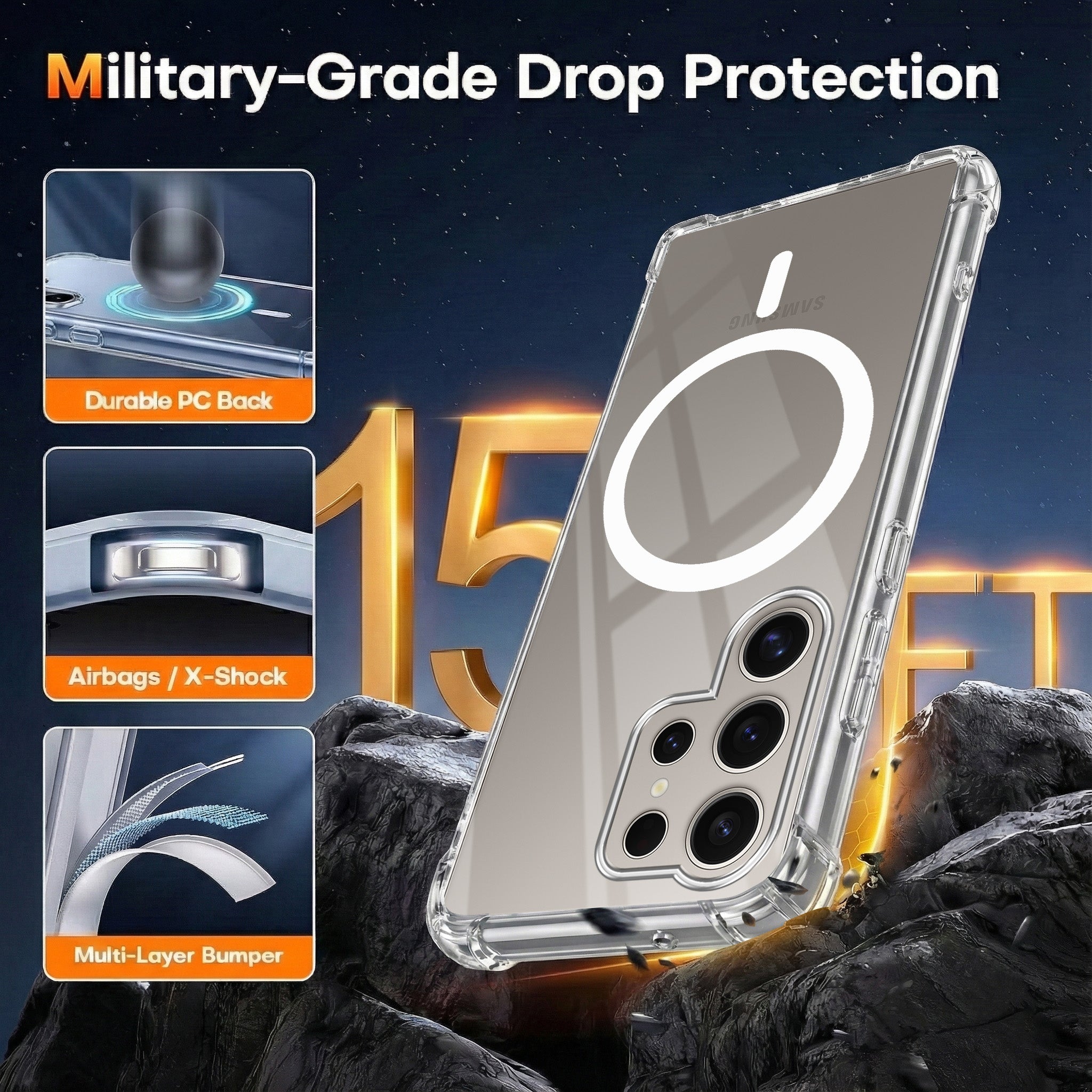For Samsung Galaxy S24 Ultra Back Cover Shockproof Crystal-Clear (Magsafe Wireless Support | Drop & Camera Protection | Hard Polycarbonate)