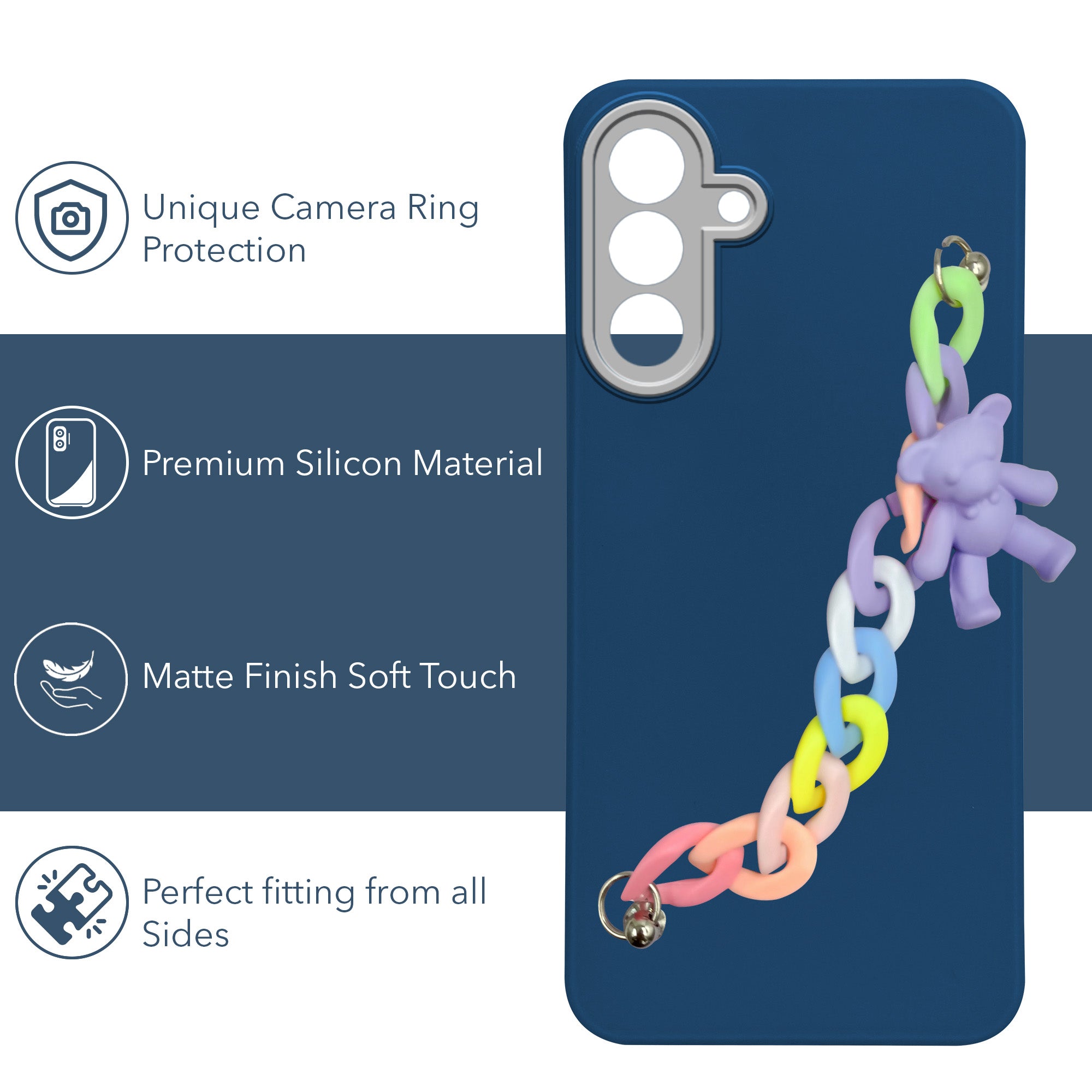 For Samsung Galaxy A26 5G Back Cover Case Silicone (Matte Finish |Wrist Hanging Chain | Teddy Bracelet Charms | Full Camera Protection)
