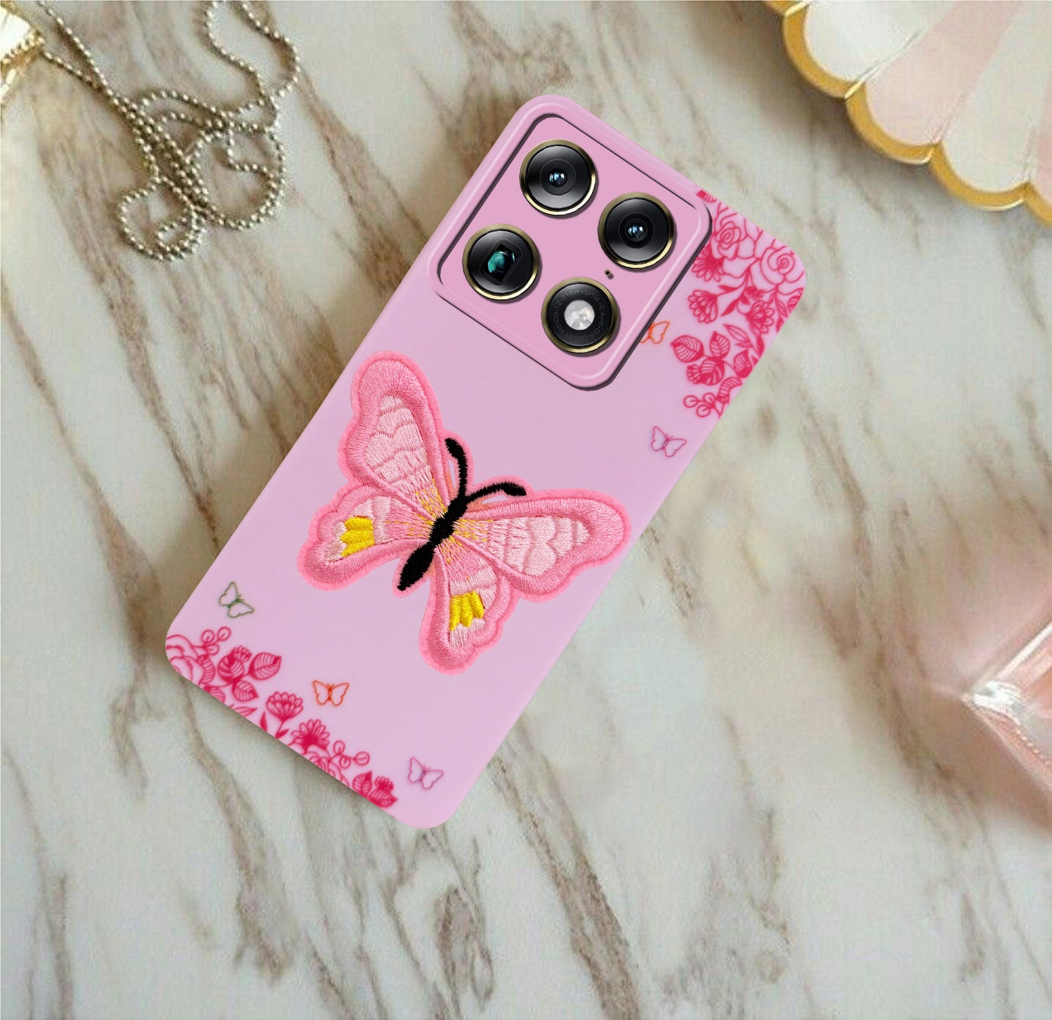 For Motorola Moto Signature 5G Back Cover Case (Soft Butterfly Embroidery | Women Teen Girls | Camera Protection| Matte Silicone)
