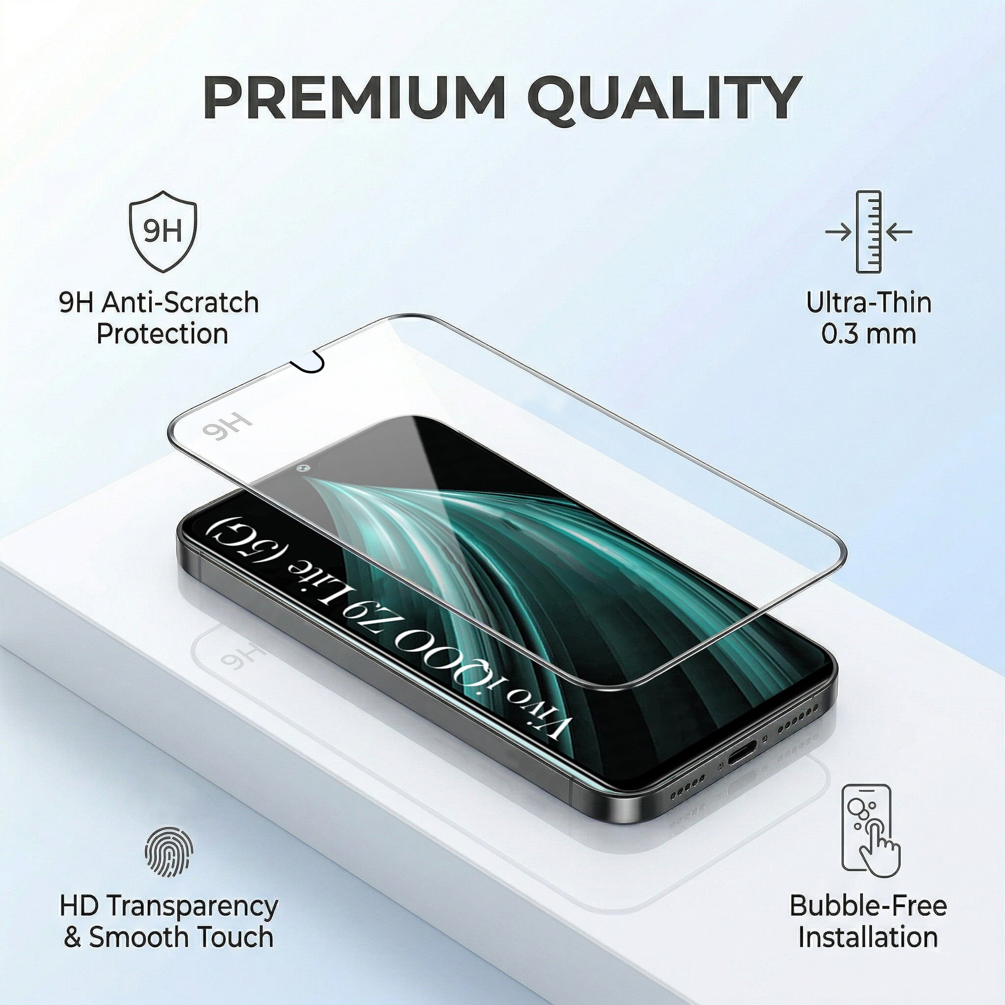 For Vivo iQOO Z9 Lite Combo with Back Cover and 9H Tempered Glass ( Lifetime Anti-Yellow | Crystal Clear Shockproof | Oleophobic Coating Screen Glass)
