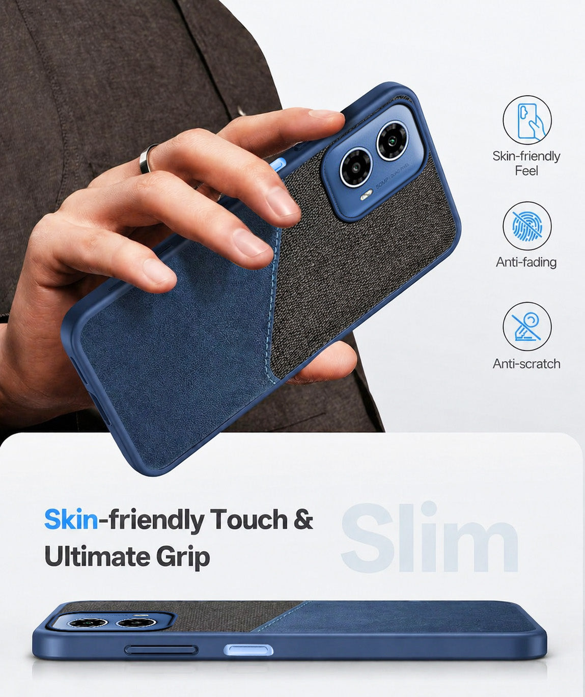 For Motorola Moto G34 5G Back Cover Case (Dual PU Leather Stitch | Professional Minimalist | Soft and Flexible)