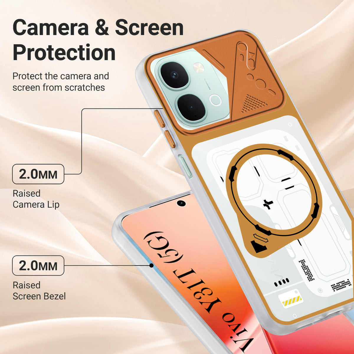 For Vivo Y31T 5G Metallic Back Cover Case (Metallic Camera Protection & Buttons | Translucent Milky Shade | Hard Polycarbonate)