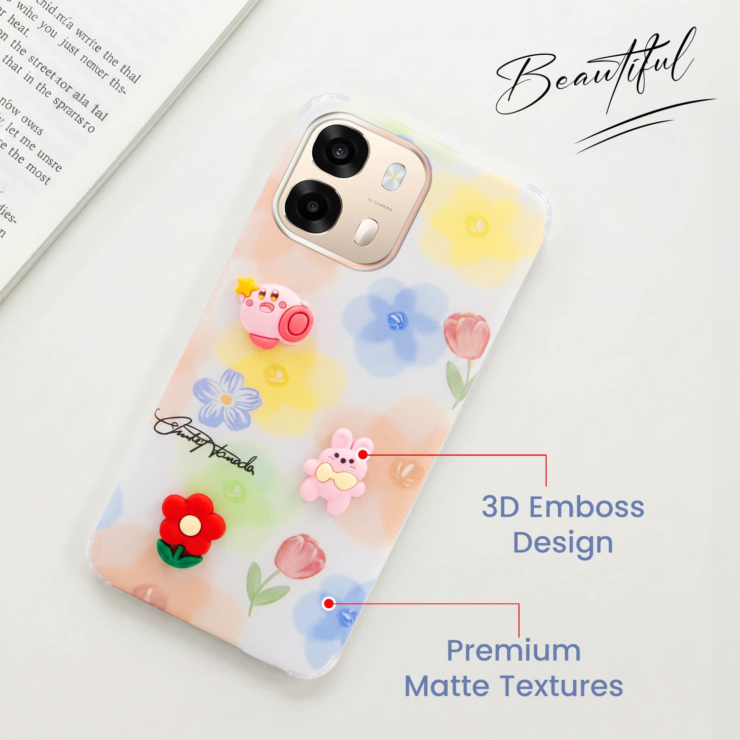 For Oppo A6 Pro Back Cover Case (3D Cute Cartoons | Hard Back Side Soft | Matte Premium Finish | HD Printing)
