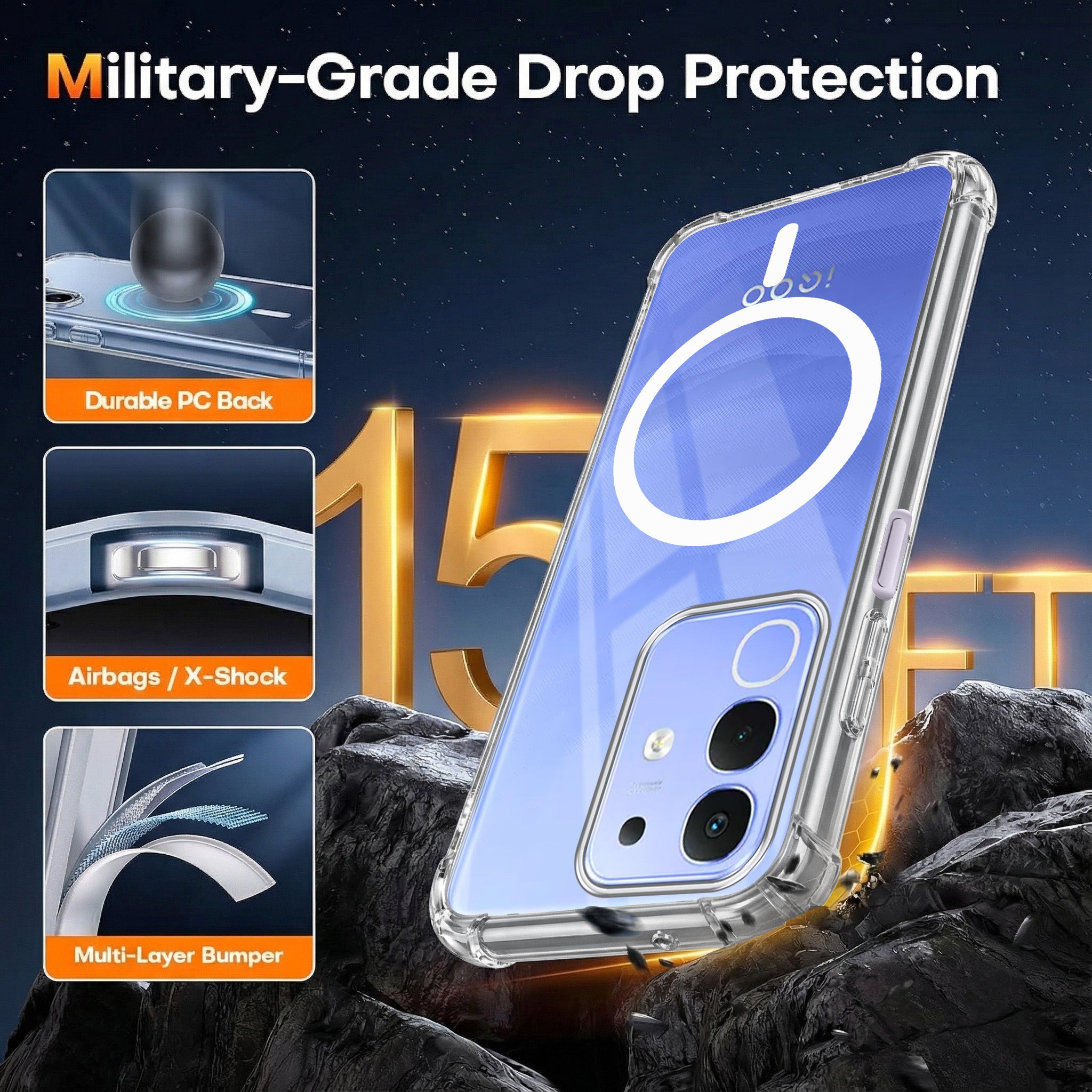 For Vivo iQOO Z10x Back Cover Shockproof Crystal-Clear (Magsafe Wireless Support | Drop & Camera Protection | Hard Polycarbonate)