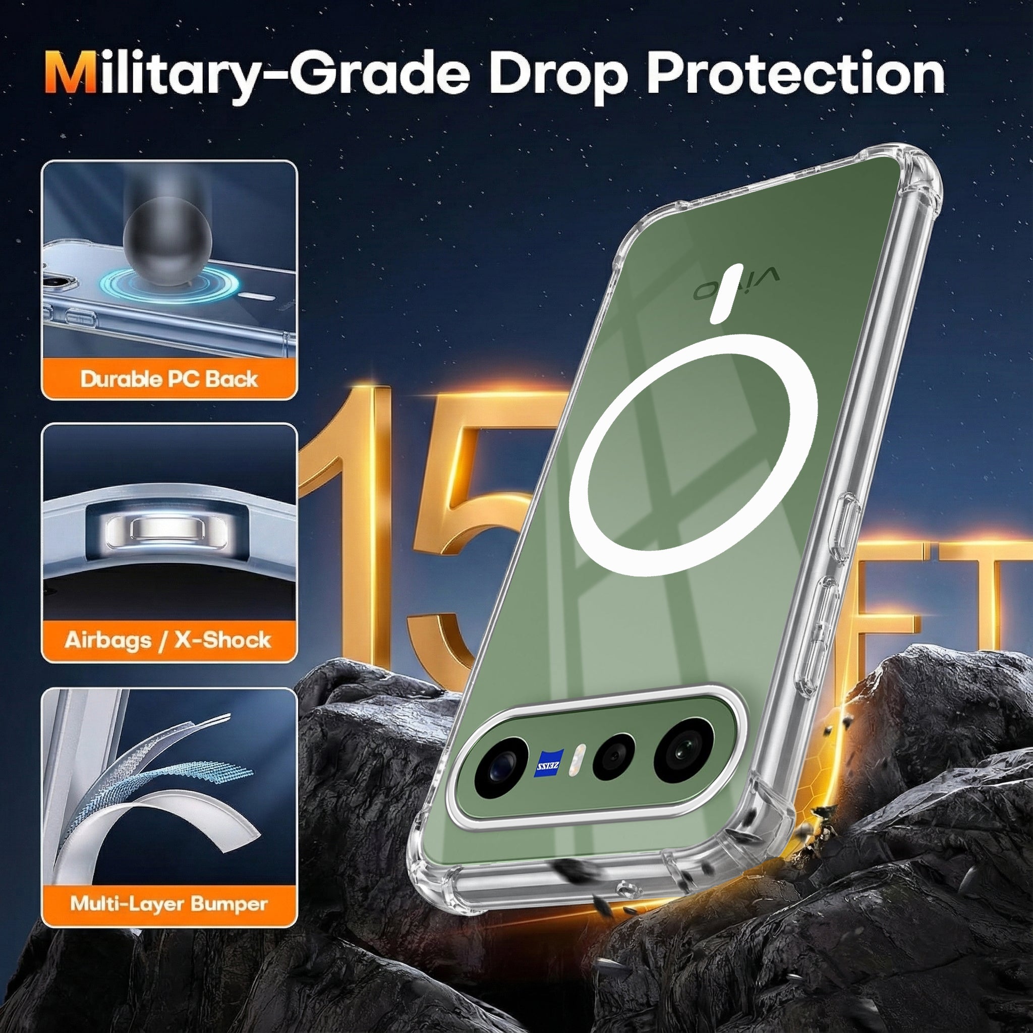 For Vivo X300 FE Back Cover Shockproof Crystal-Clear (Magsafe Wireless Support | Drop & Camera Protection | Hard Polycarbonate)