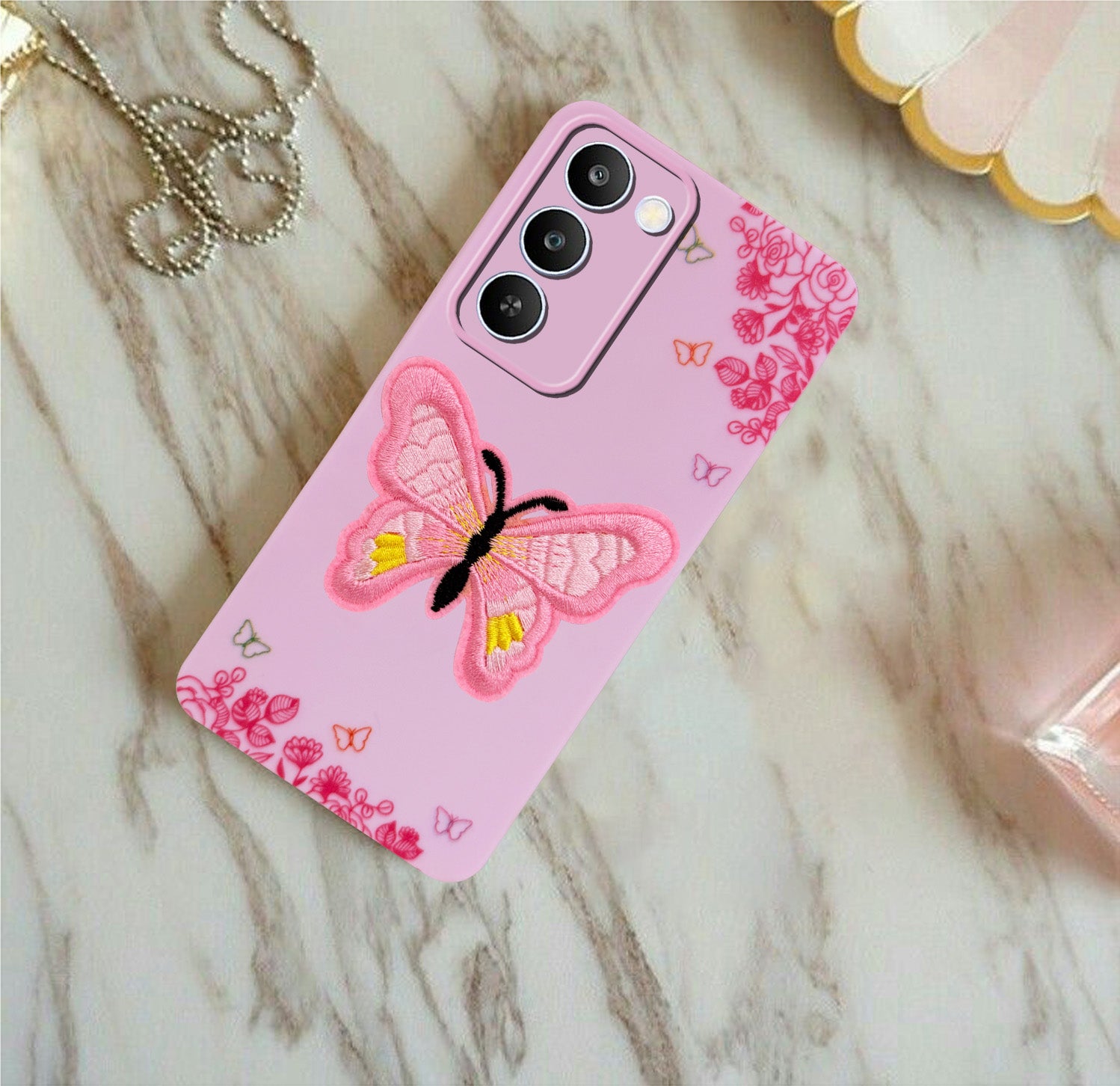 For Realme C83 5G Back Cover Case (Soft Butterfly Embroidery | Women Teen Girls | Camera Protection| Matte Silicone)