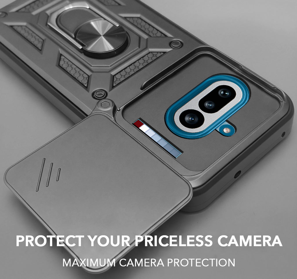 For Nothing Phone 4A 5G Back Cover Case Hybrid Armor (Sliding Shutter Camera Protection | Polycarbonate |Ring Holder Kickstand)