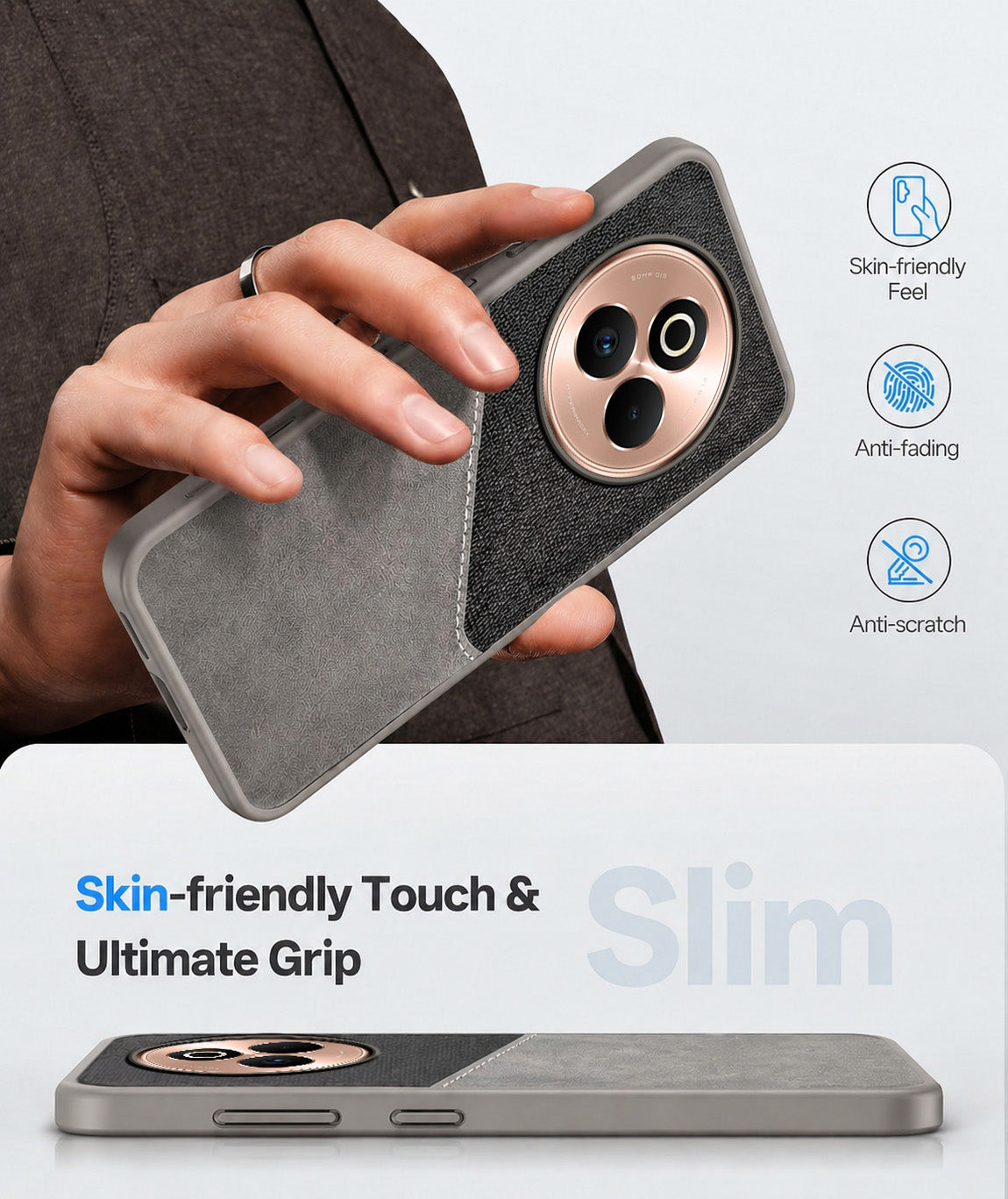 For Realme P3 Pro Back Cover Case (Dual PU Leather Stitch | Professional Minimalist | Soft and Flexible)