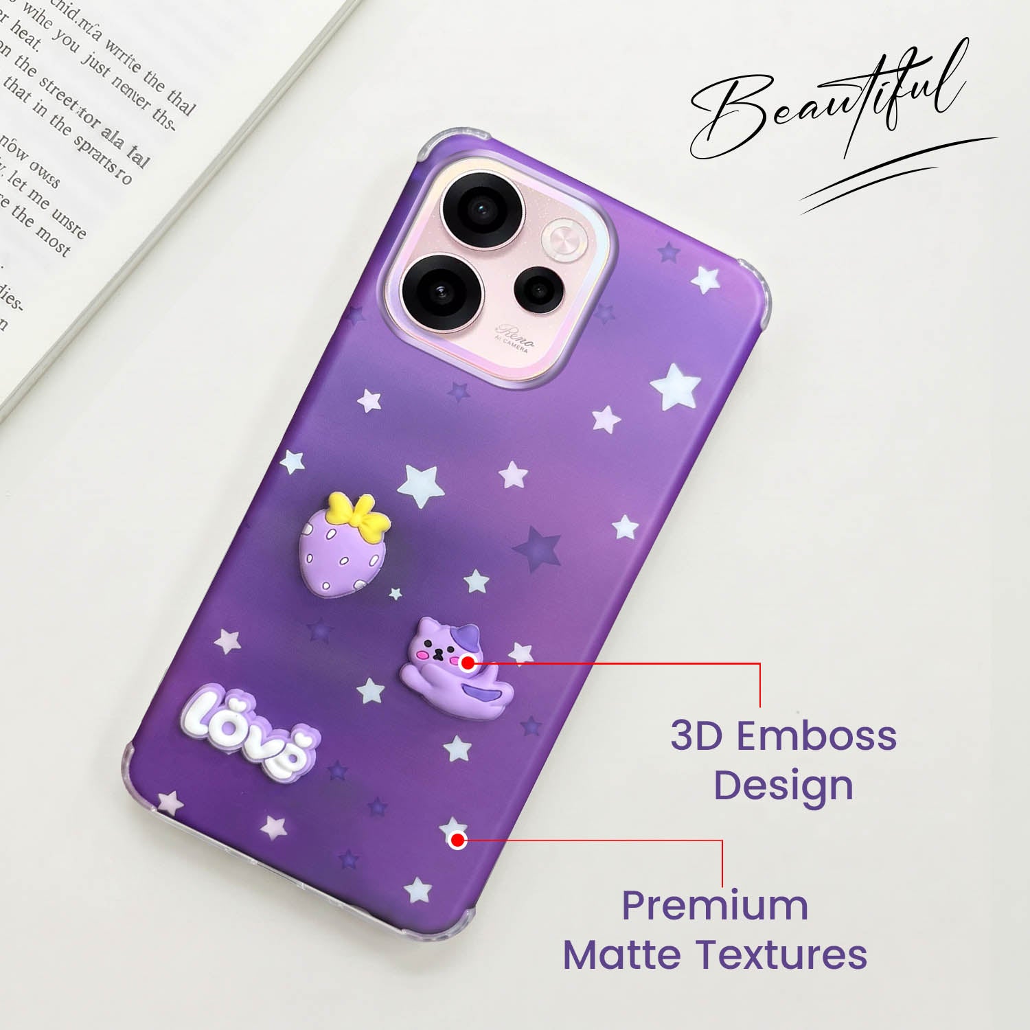 For Oppo Reno 15c Back Cover Case (3D Cute Cartoons | Hard Back Side Soft | Matte Premium Finish | HD Printing)