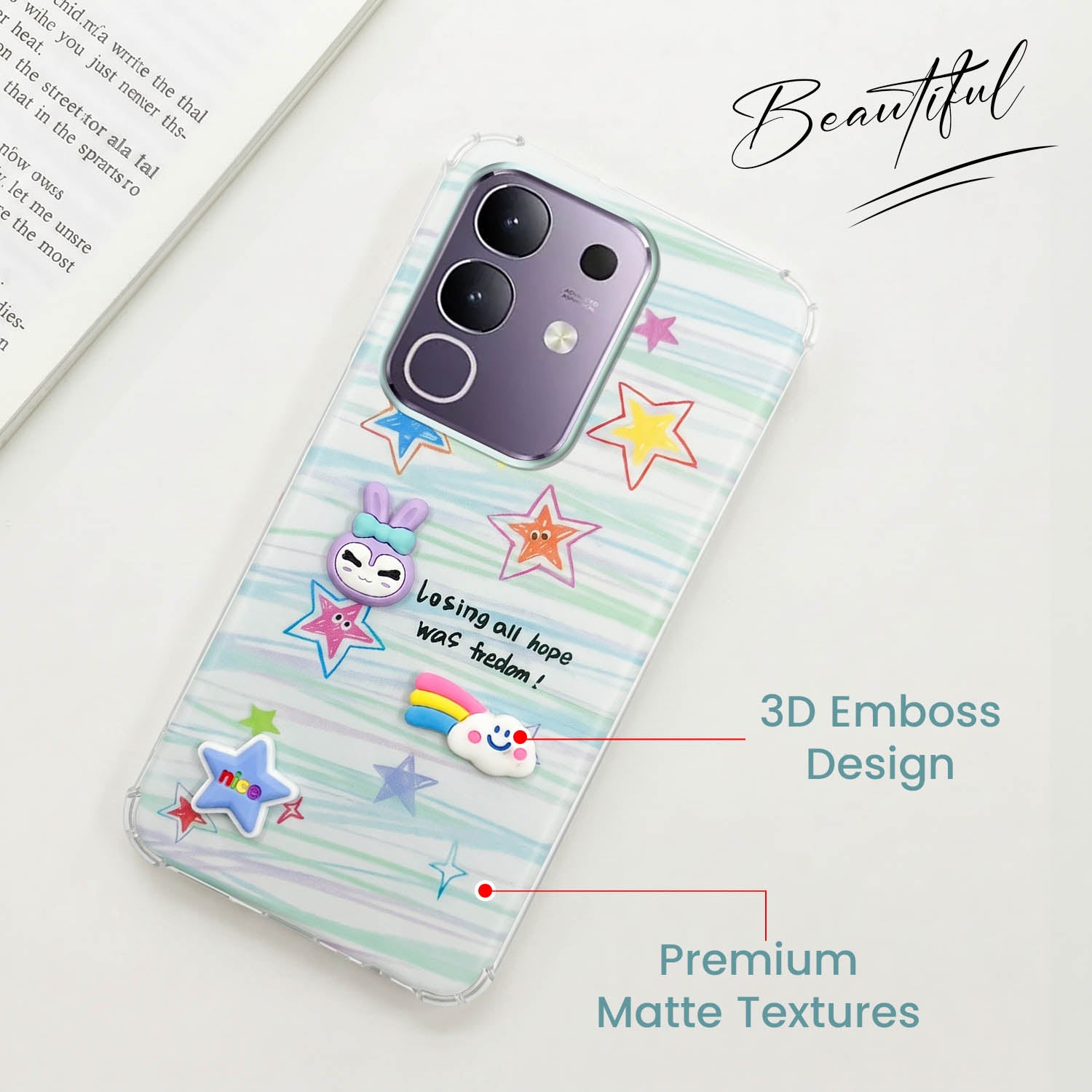 For Vivo T4x | Vivo Y31 Pro Back Cover Case (3D Cute Cartoons | Hard Back Side Soft | Matte Premium Finish | HD Printing)