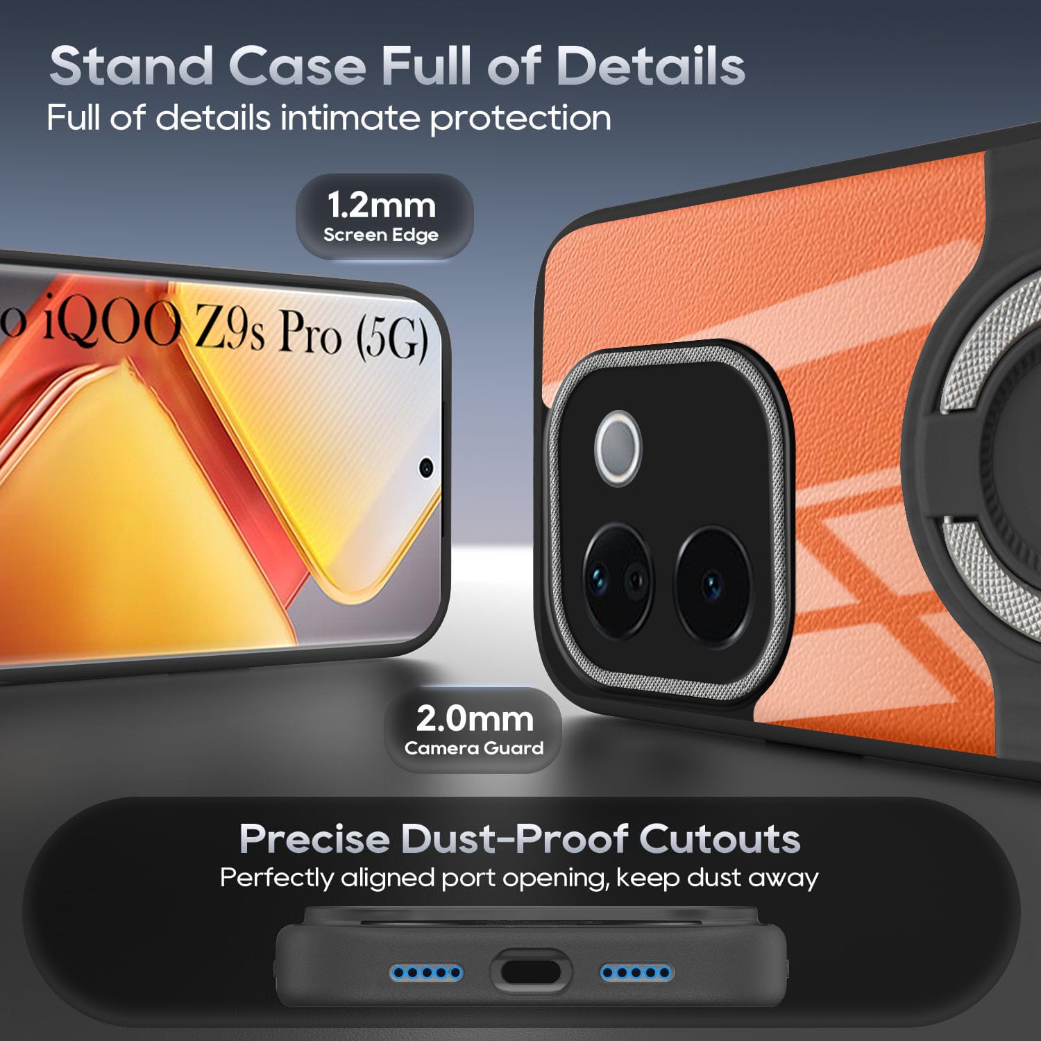 For Vivo iQOO Z9s Pro Back Cover Case with stand (Built-in Ring Holder Kickstand | Lifetime Anti Yellow | Camera Protection)