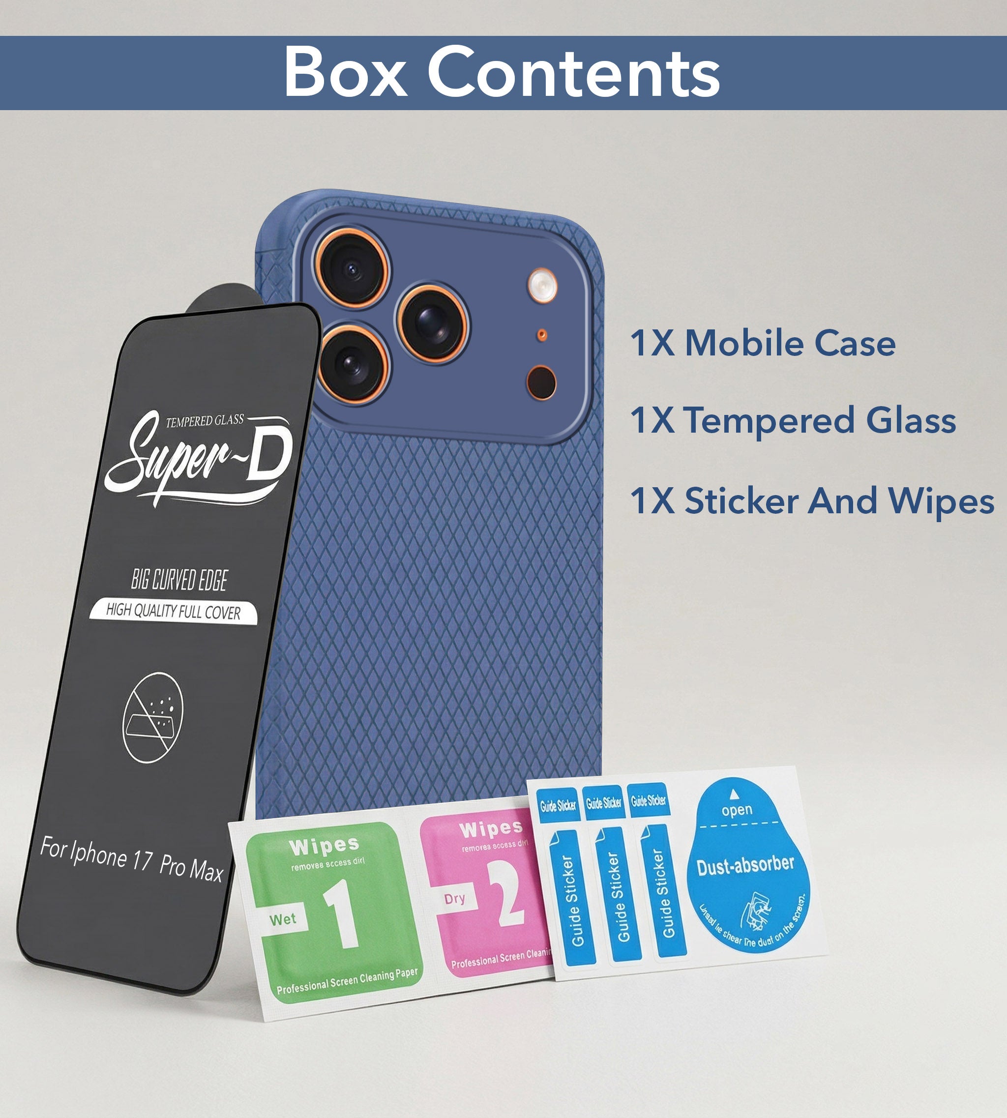 For Apple iPhone 17 Pro Max Combo with Back Cover and 9H Tempered Glass (Liquid Silicone | Camera Protection | Oleophobic Coating Screen Glass)