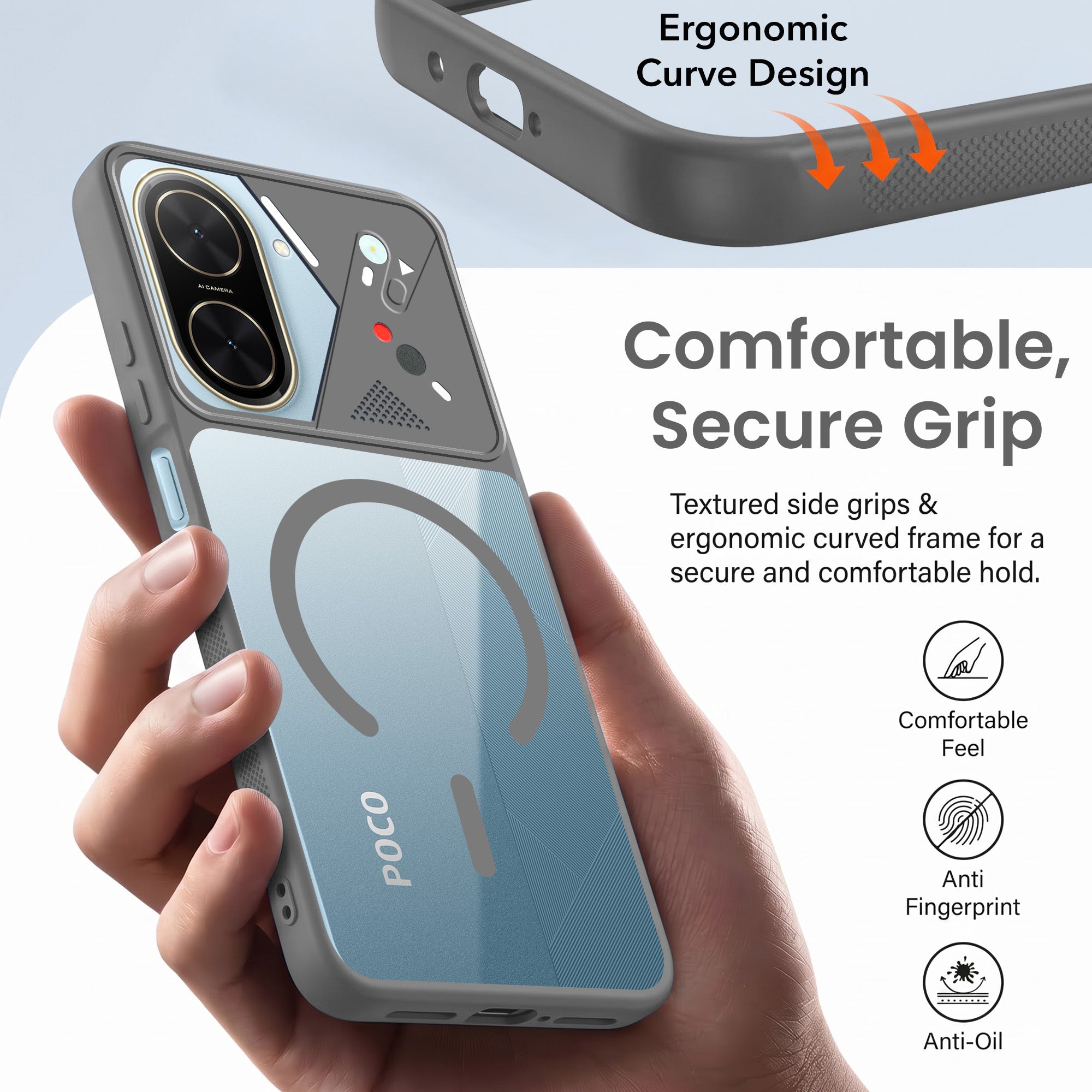 For Poco C71 Back Cover Case Lifetime Anti-Yellow Clear (Camera Protection | Side Grip | Wireless MagSafe Compatible)