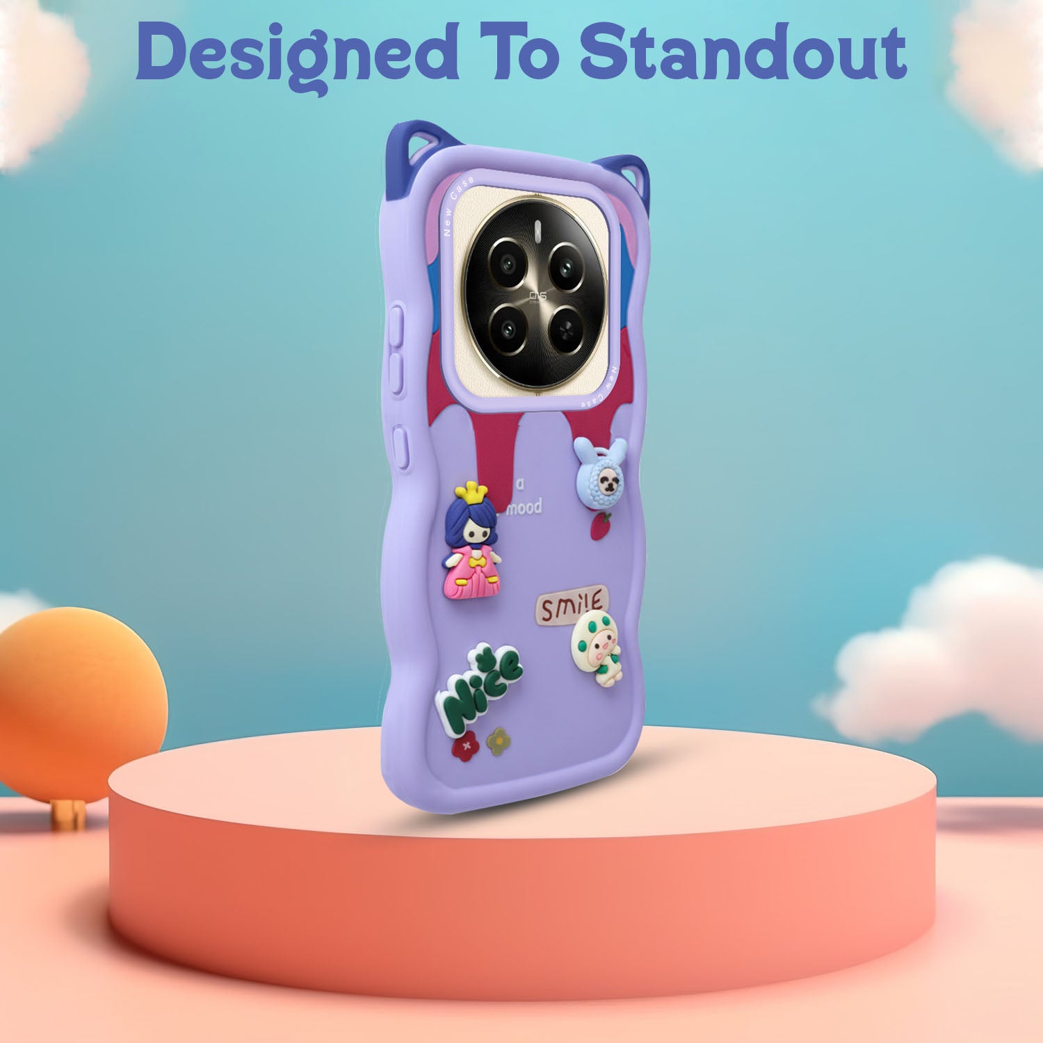 For Realme Narzo 70 Pro Back Case Cover Strap (3D Embossed Figures | Strap Holder | 360* Soft Cushion with Camera Bump)