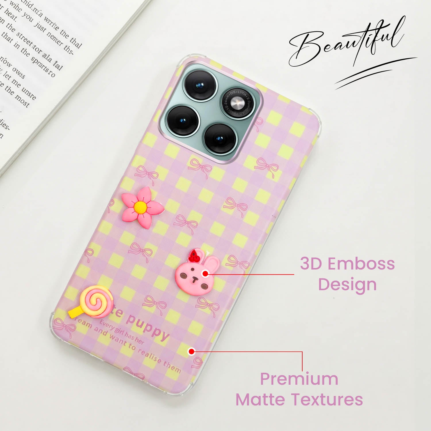 For Motorola Moto Edge 70 Fusion Back Cover Case (3D Cute Cartoons | Hard Back Side Soft | Matte Premium Finish | HD Printing)