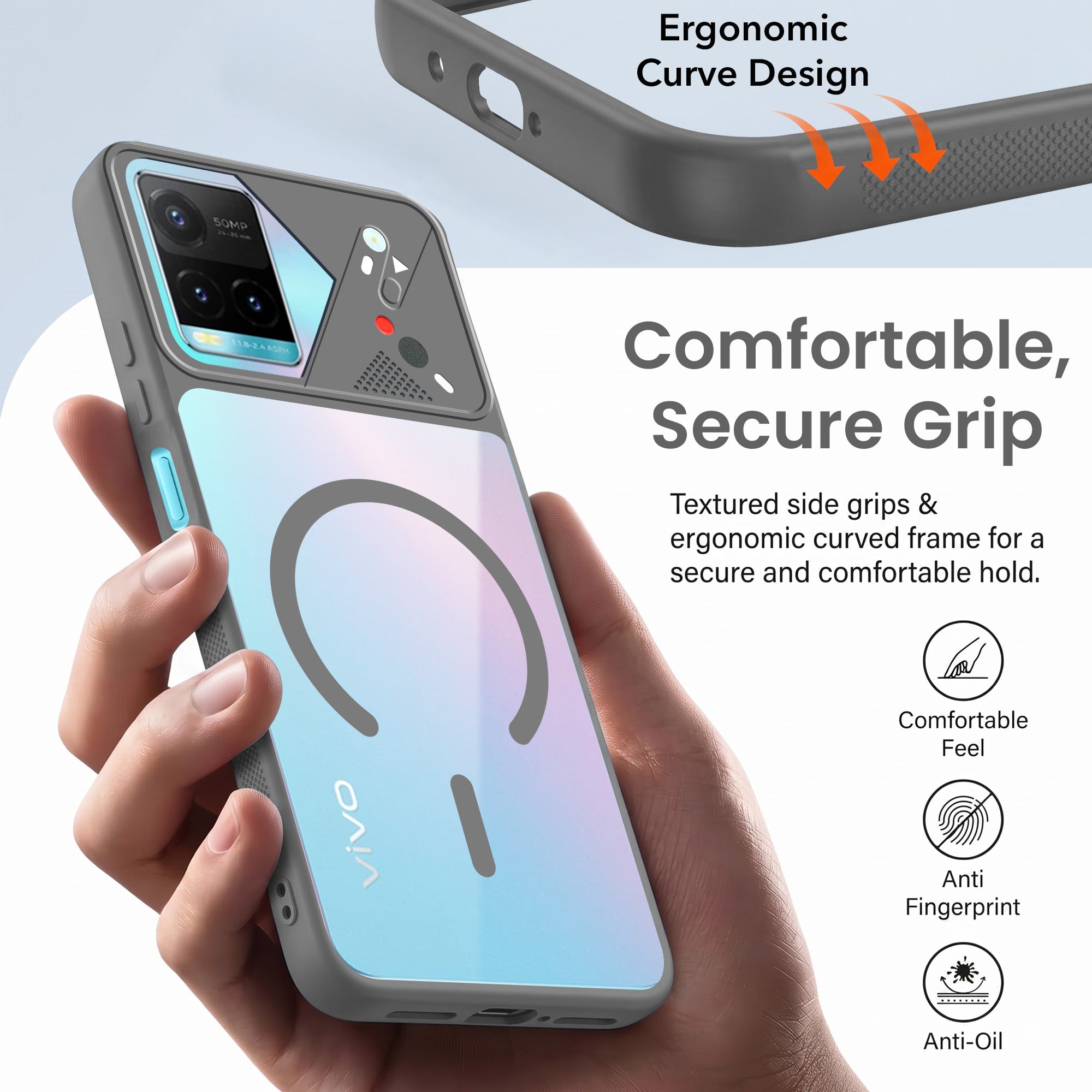 For Vivo Y33T | Vivo Y21T | Vivo Y21s Back Cover Case Lifetime Anti-Yellow Clear (Camera Protection | Side Grip | Wireless MagSafe Compatible)