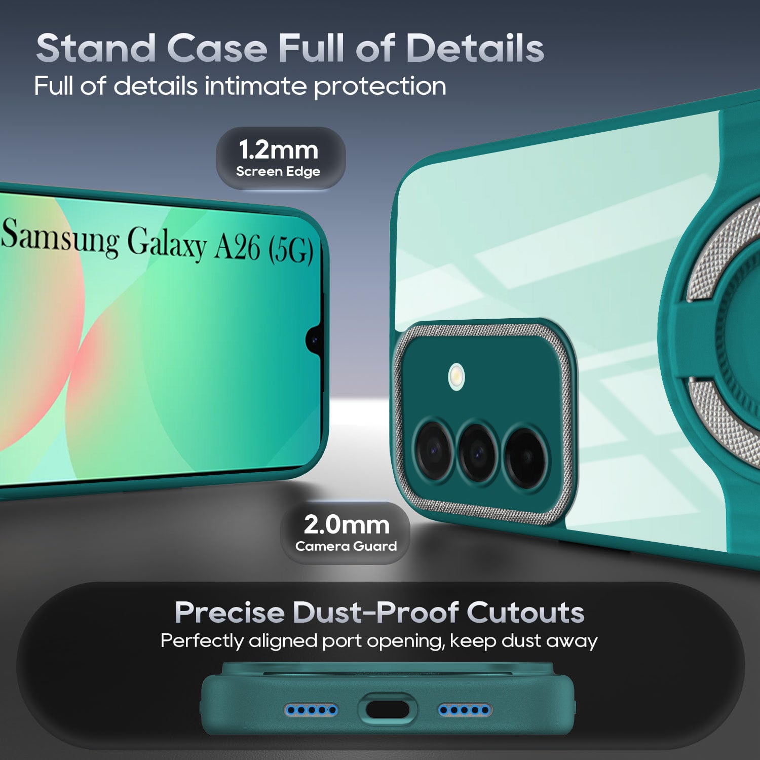 For Samsung Galaxy A26 5G Back Cover Case with stand (Built-in Ring Holder Kickstand | Lifetime Anti Yellow | Camera Protection)