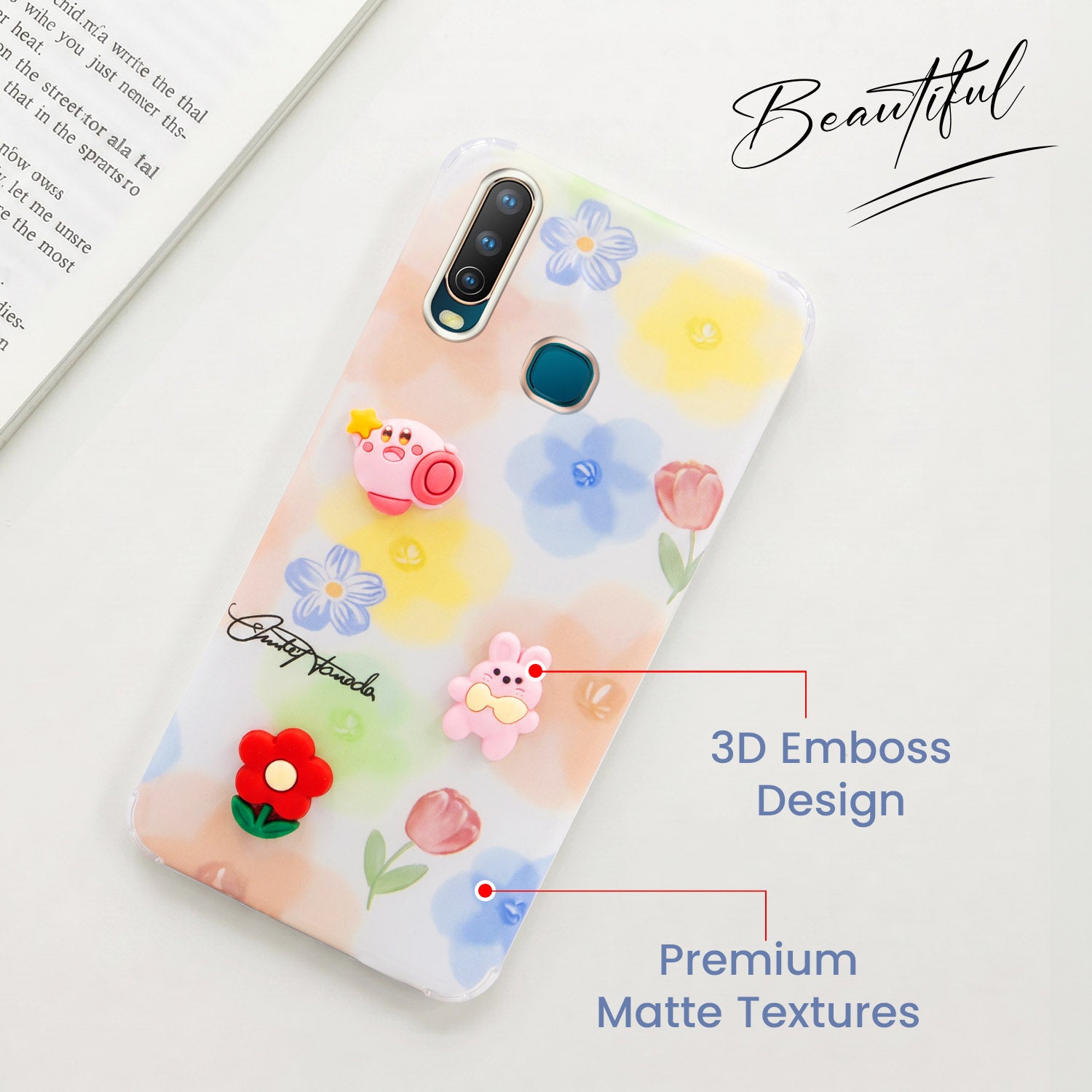 For Vivo U10 Back Cover Case (3D Cute Cartoons | Hard Back Side Soft | Matte Premium Finish | HD Printing)