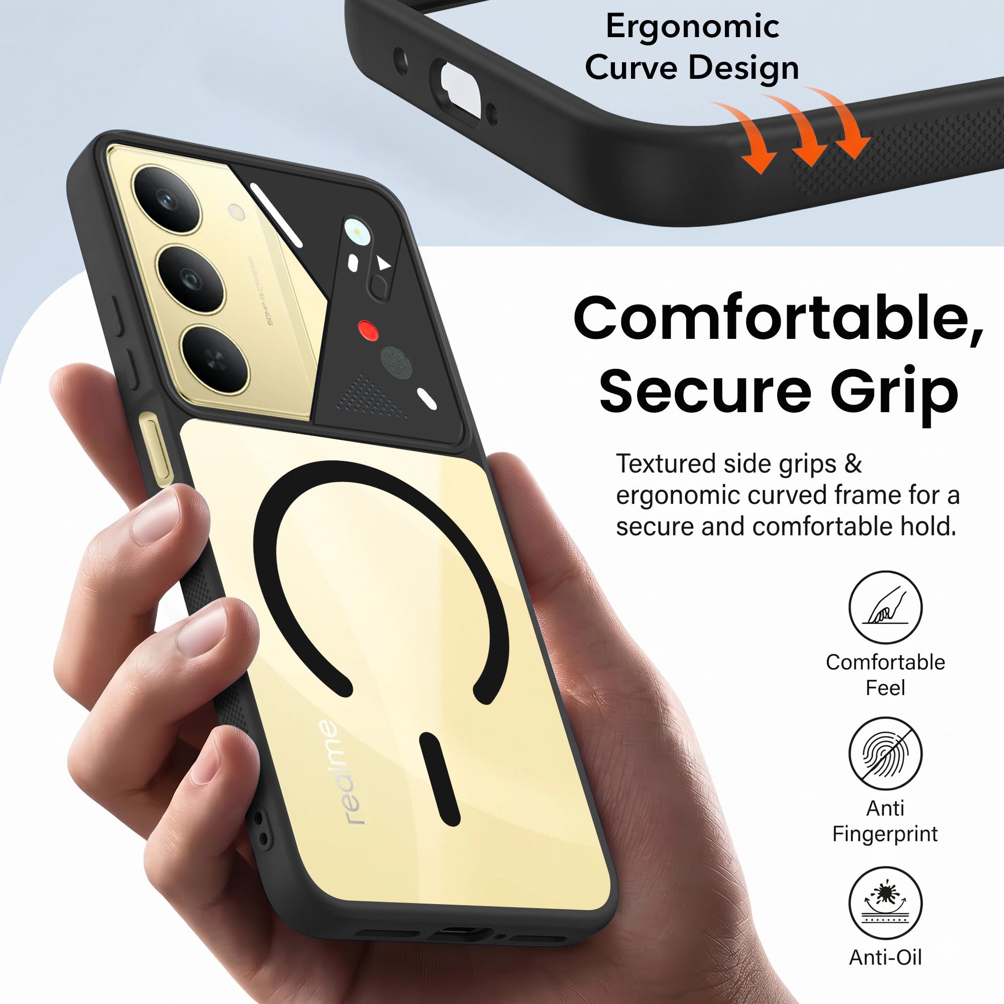 For Realme 14X Back Cover Case Lifetime Anti-Yellow Clear (Camera Protection | Side Grip | Wireless MagSafe Compatible)