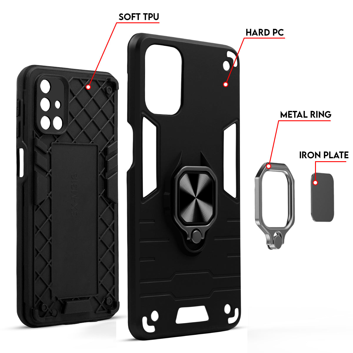 For Infinix Hot 60i 5G Back Cover Case Hybrid Armor (Shockproof Dual Layer Polycarbonate |Ring Holder Kickstand)
