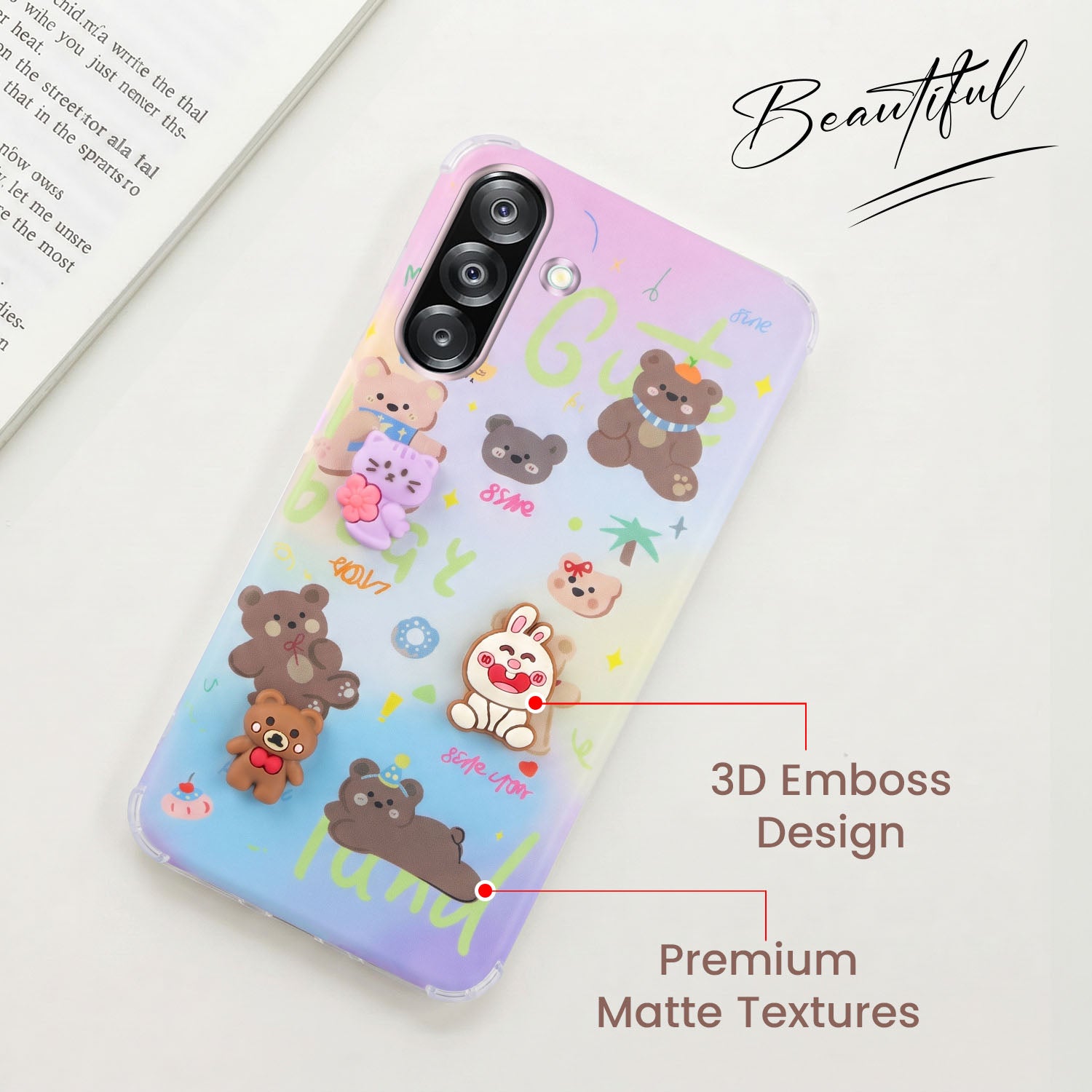 For Samsung Galaxy A26 5G Back Cover Case (3D Cute Cartoons | Hard Back Side Soft | Matte Premium Finish | HD Printing)