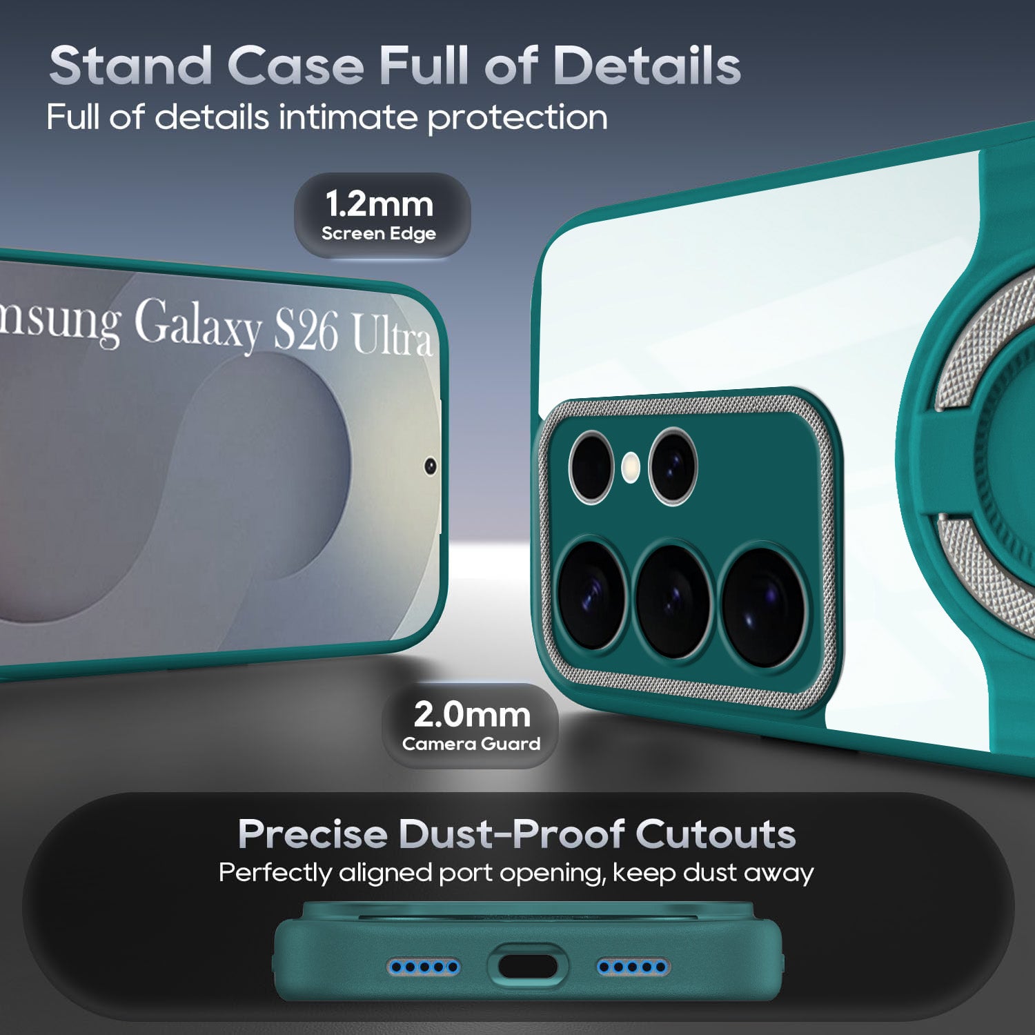 For Samsung Galaxy S26 Ultra Back Cover Case with stand (Built-in Ring Holder Kickstand | Lifetime Anti Yellow | Camera Protection)