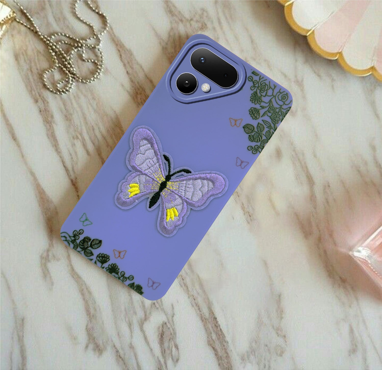 For Tecno Pova Curve 2 Back Cover Case (Soft Butterfly Embroidery | Women Teen Girls | Camera Protection| Matte Silicone)