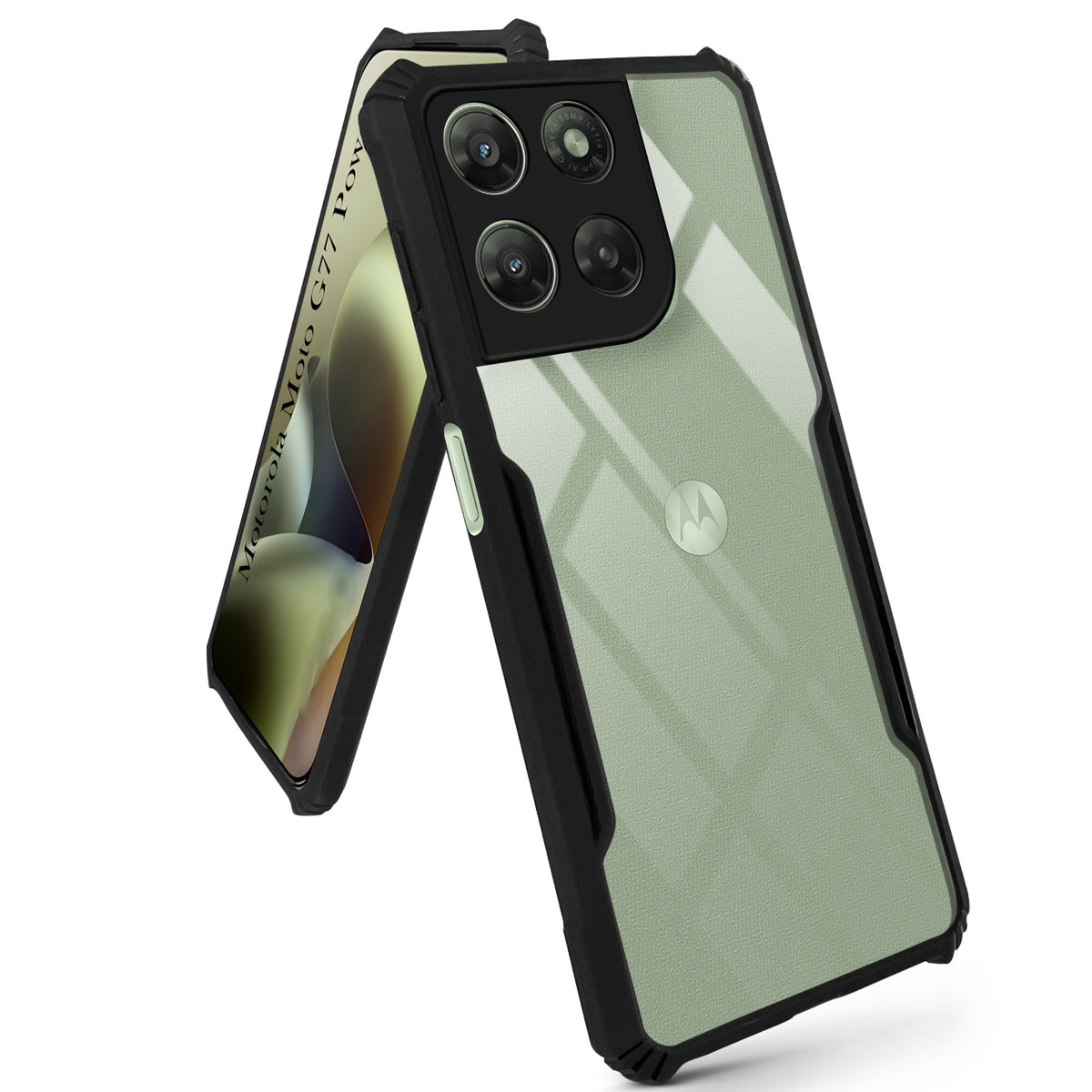 For Motorola Moto G77 Power Back Cover Case Hybrid (Shockproof with Polycarbonate Clear Panel | Professional Black)