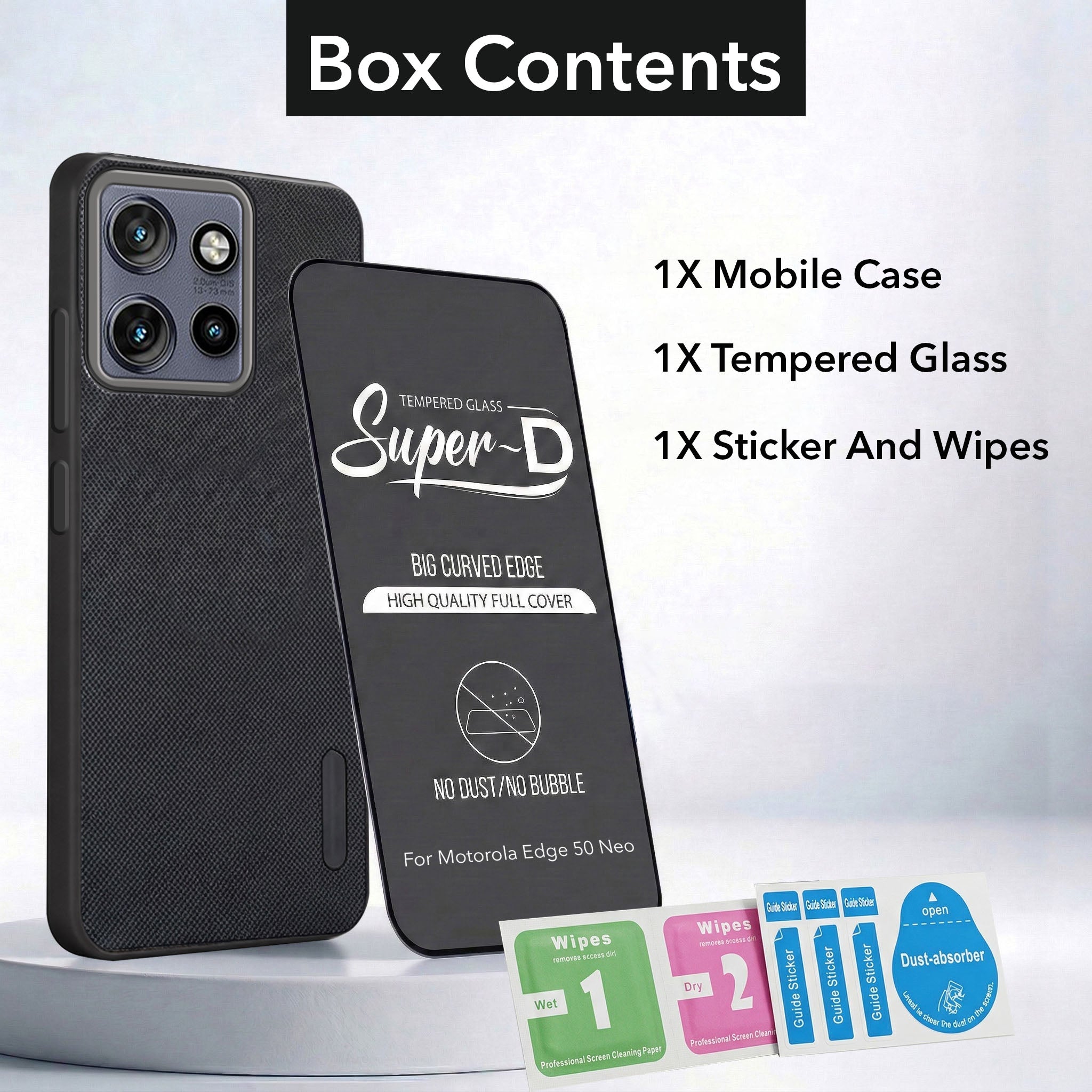 For Motorola Moto Edge 50 Neo Combo with Back Cover and 9H Tempered Glass (Textured Grip Design | Micro-Fiber Cloth Inside | Oleophobic Coating Screen Glass)