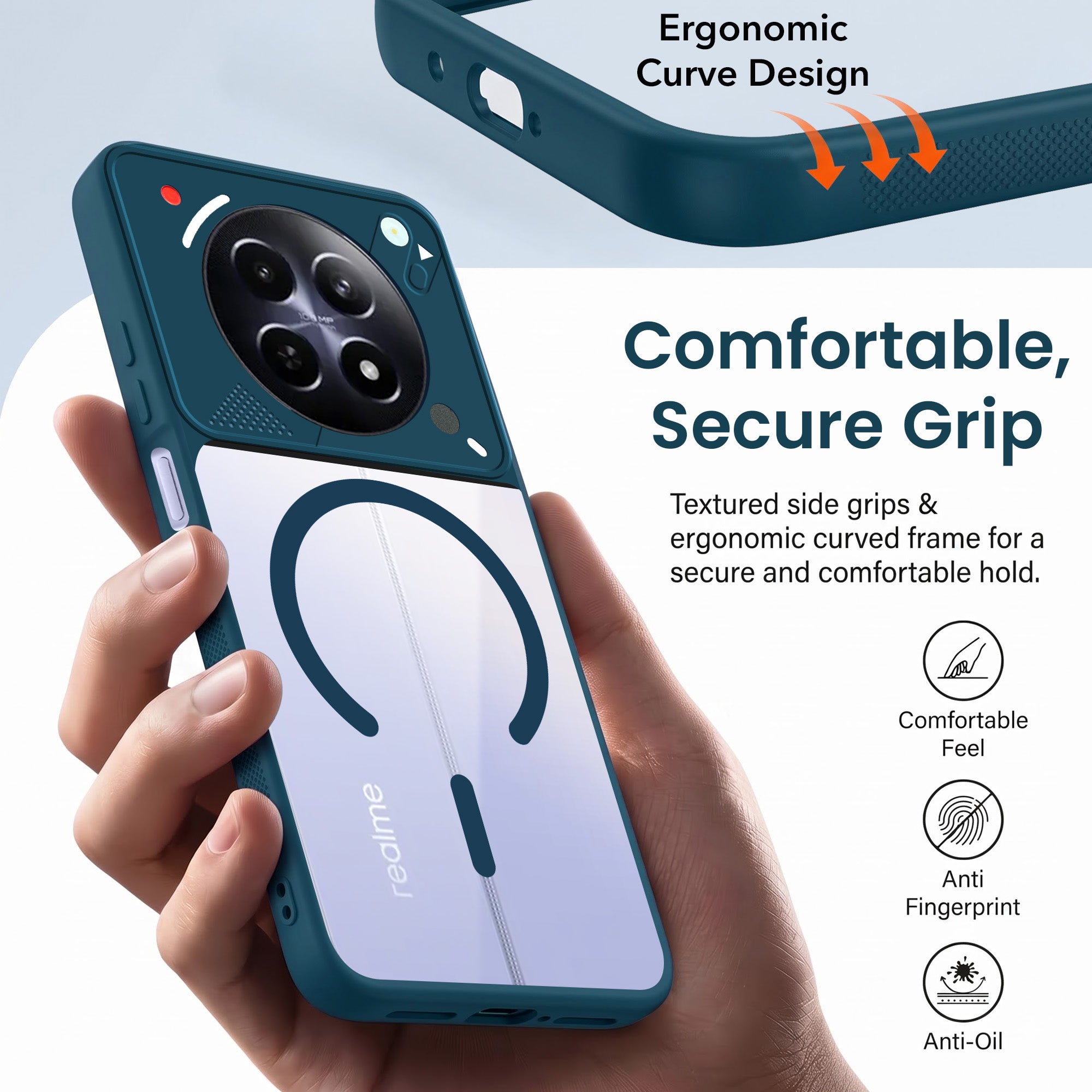 For Realme 12 | Realme 12X Back Cover Case Lifetime Anti-Yellow Clear (Camera Protection | Side Grip | Wireless MagSafe Compatible)