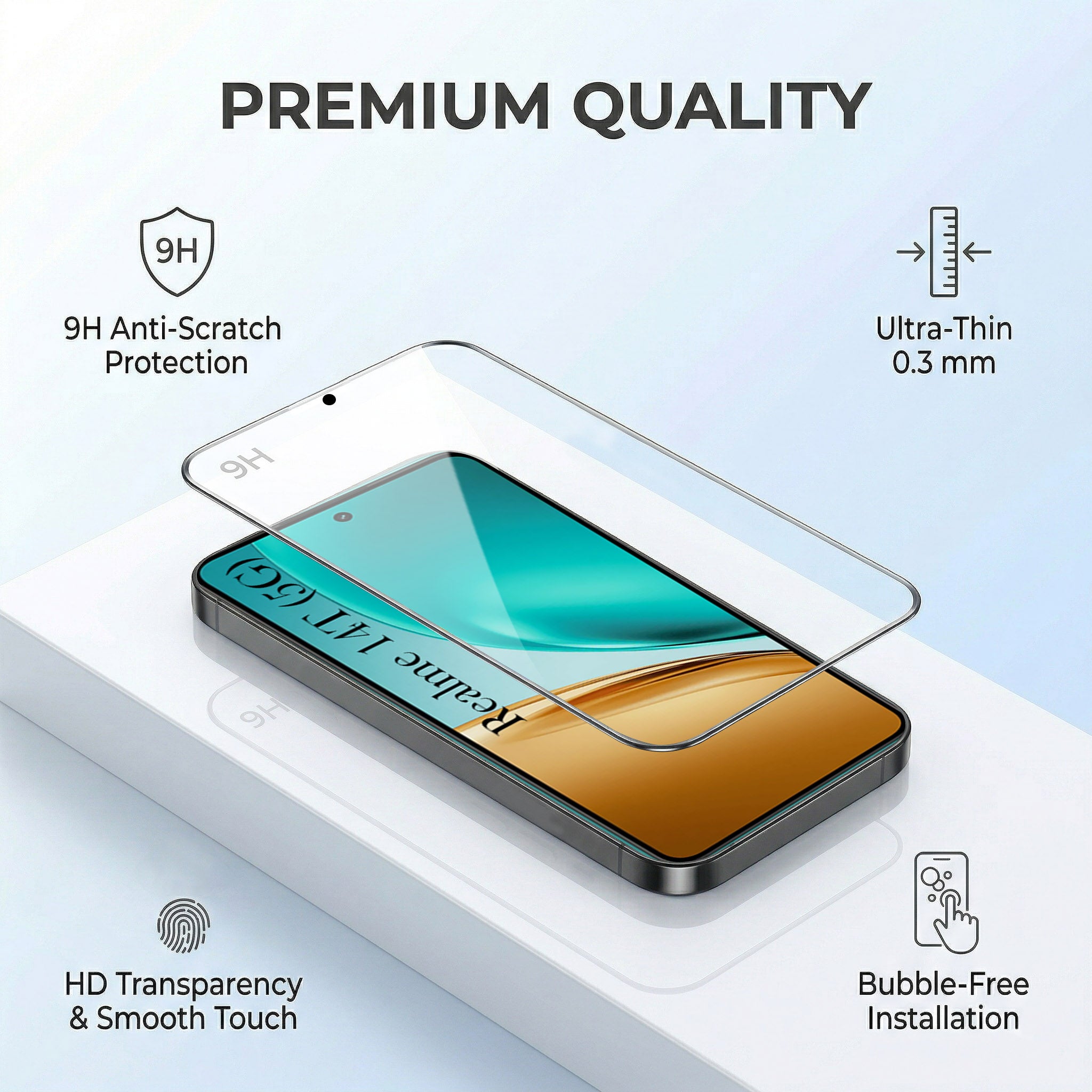 For Realme 14T Combo with Back Cover and 9H Tempered Glass (Lifetime Anti-Yellow | Crystal Clear Shockproof | Oleophobic Coating Screen Glass)