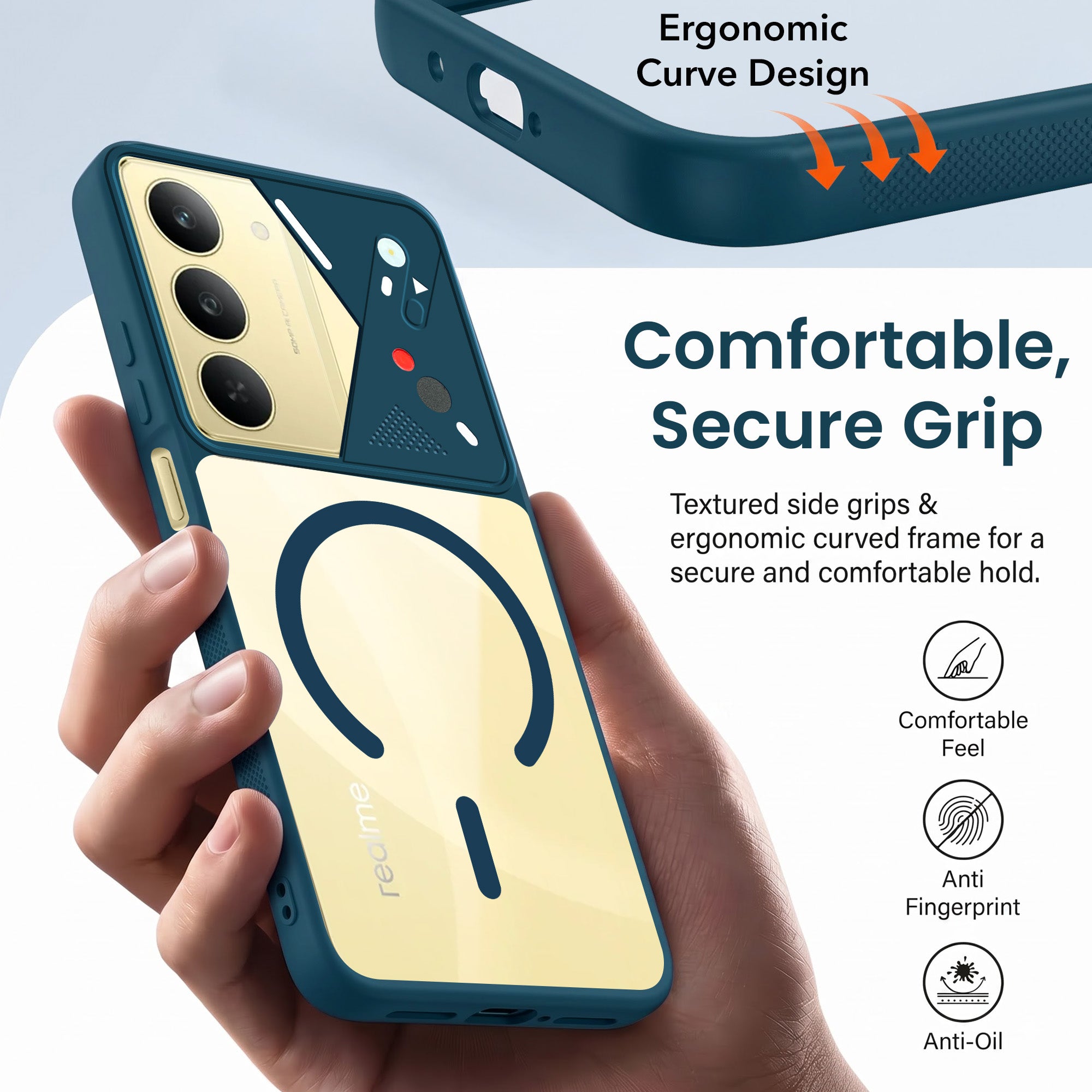 For Realme 14X Back Cover Case Lifetime Anti-Yellow Clear (Camera Protection | Side Grip | Wireless MagSafe Compatible)