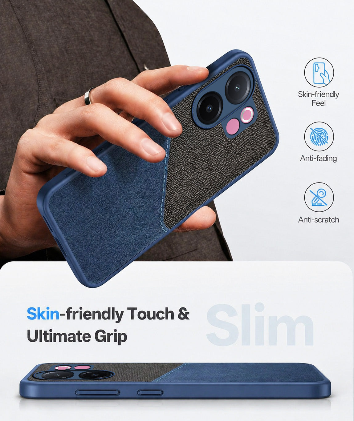 For Vivo V60e Back Cover Case (Dual PU Leather Stitch | Professional Minimalist | Soft and Flexible)