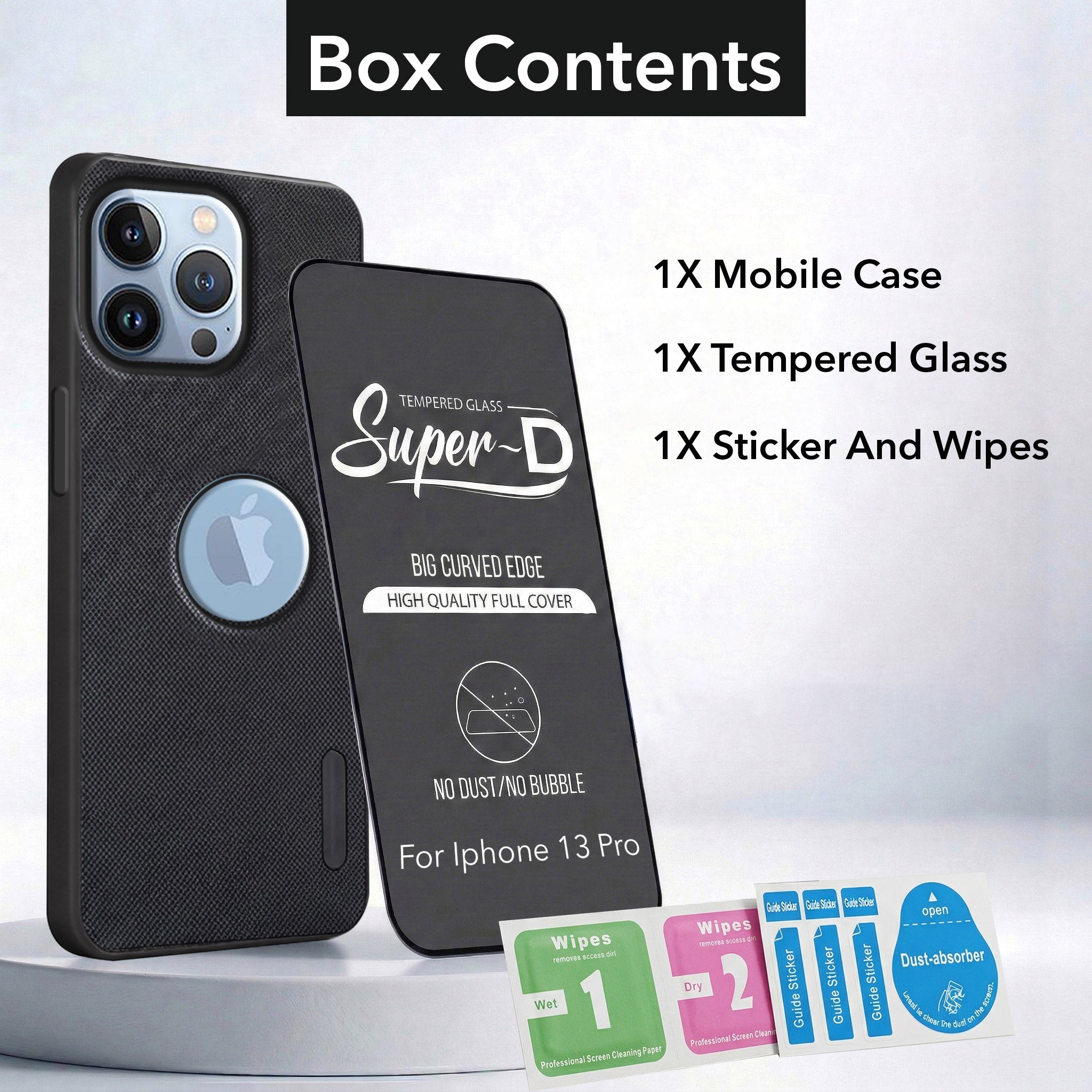 For Apple iPhone 13 Pro Combo with Back Cover and 9H Tempered Glass (Textured Grip Design | Micro-Fiber Cloth Inside | Oleophobic Coating Screen Glass)